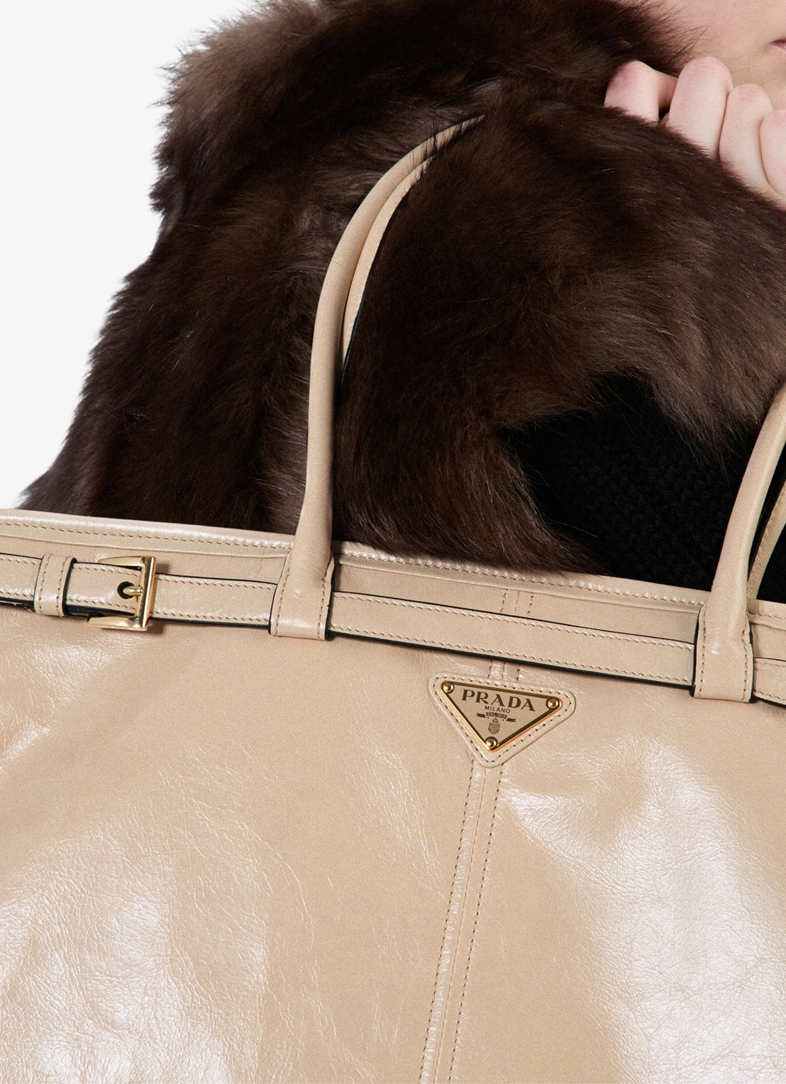 Prada Bonnie Extra-Large schoudertas van kalfsleer - detail 5 beige