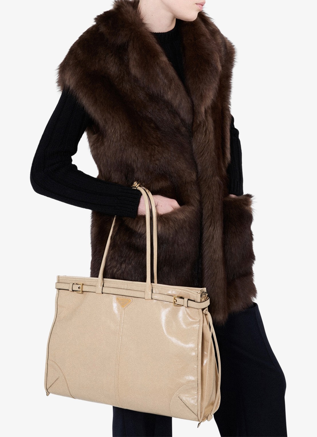 Prada Bonnie Extra-Large schoudertas van kalfsleer - detail 6 beige