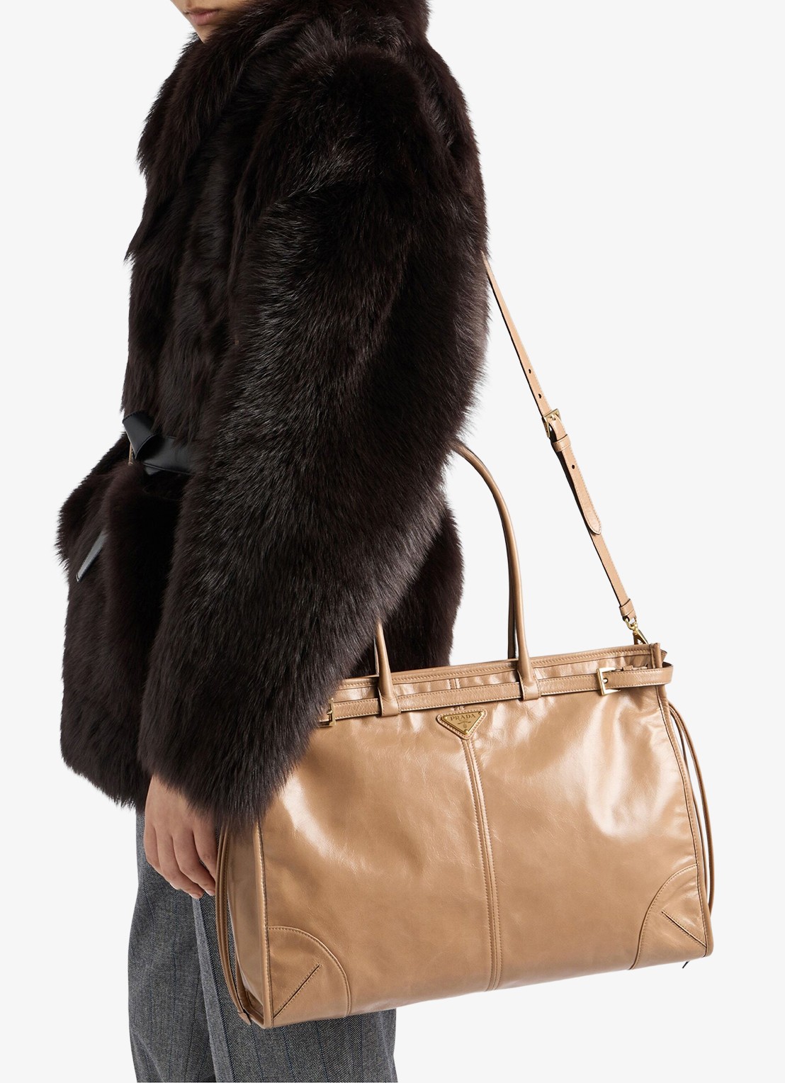 Prada Bonnie Extra-Large schoudertas van kalfsleer - voorkant 6 lichtbruin