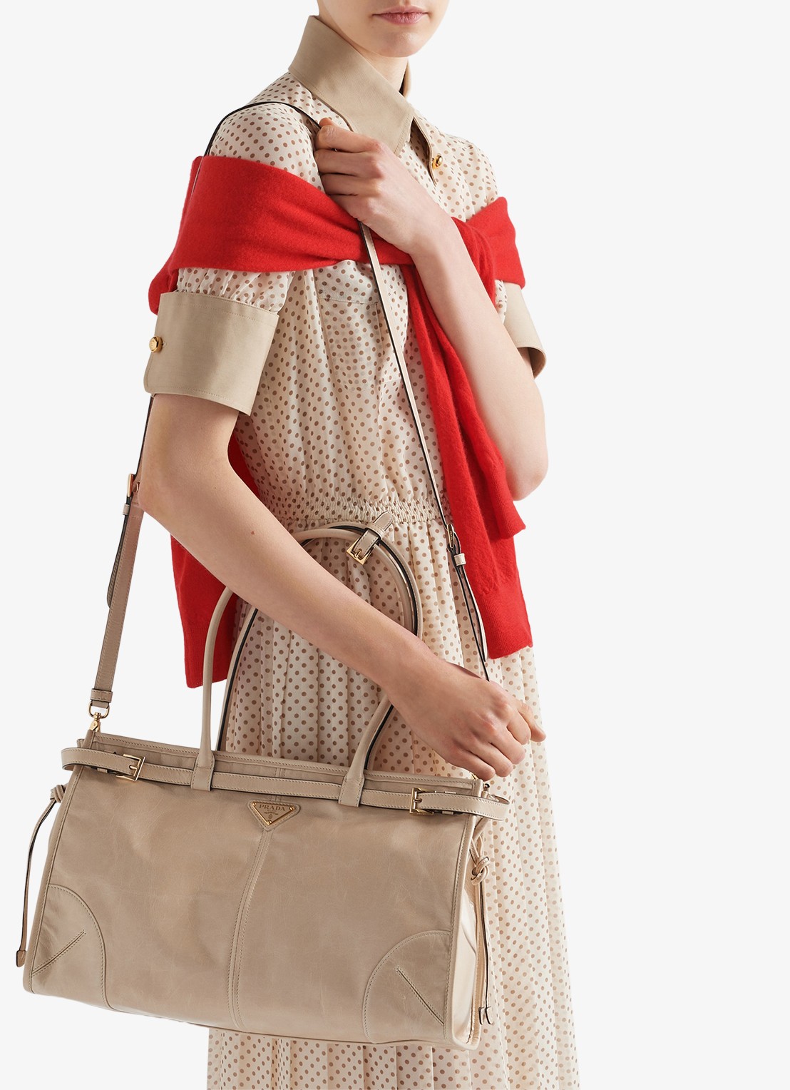 Prada Bonnie Large schoudertas van kalfsleer - voorkant 6 beige