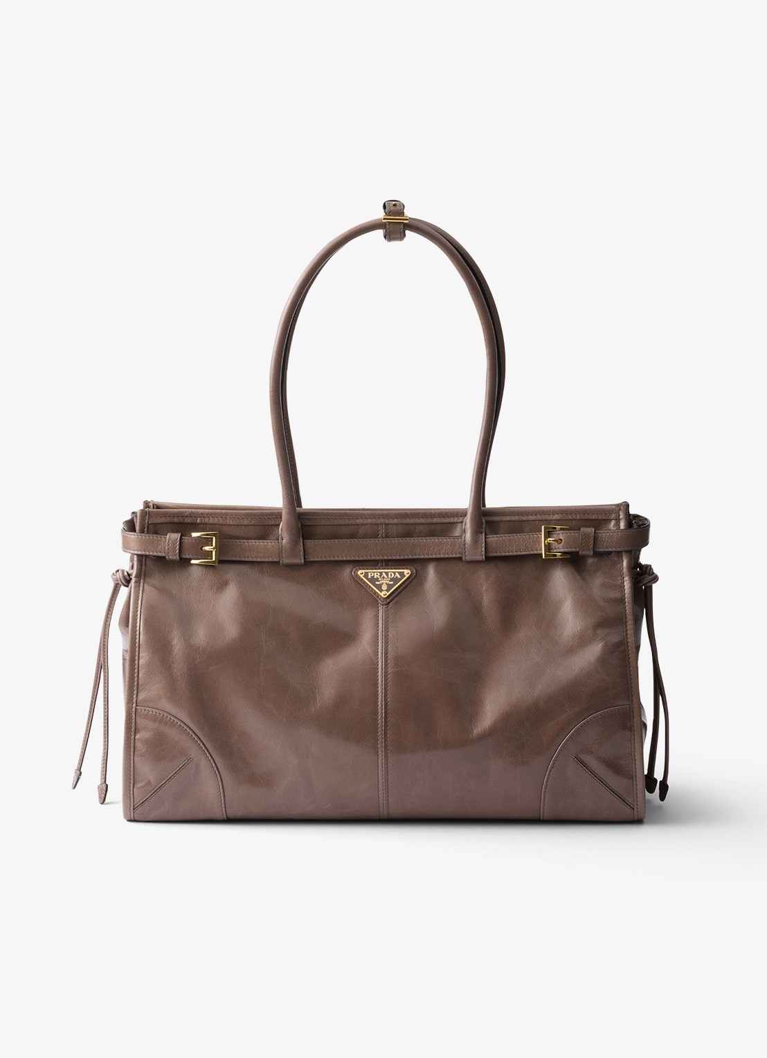 Prada Bonnie Large schoudertas van kalfsleer - voorkant taupe
