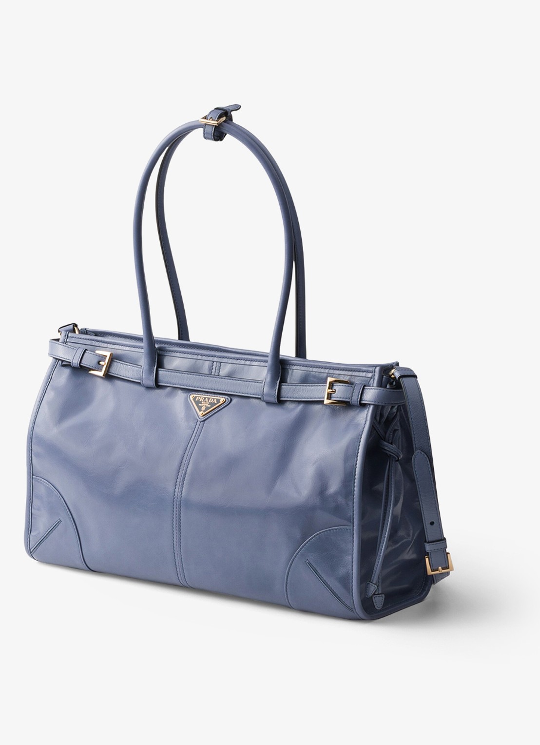 Prada Bonnie Large schoudertas van kalfsleer - voorkant 2 staalblauw
