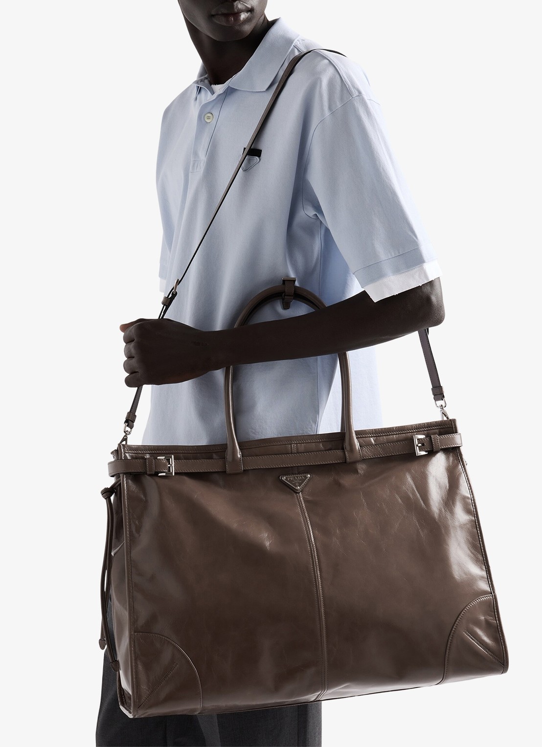 Prada Bonnie Large schoudertas van kalfsleer - voorkant 2 taupe