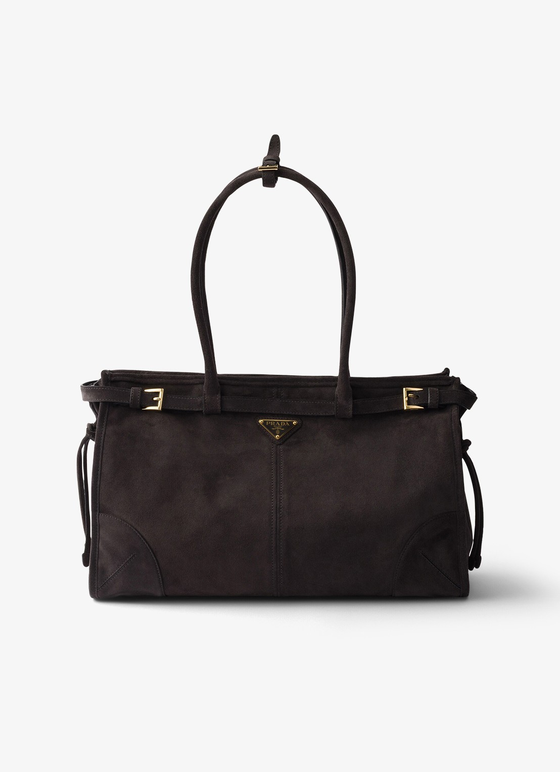Prada Bonnie Large schoudertas van kalfssuède - voorkant taupe