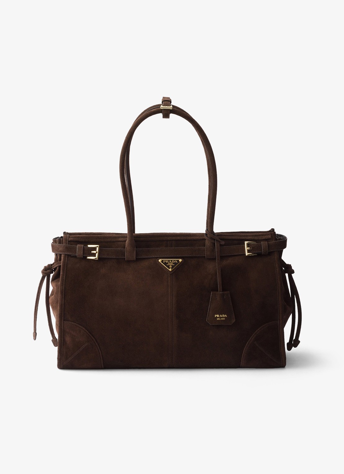 Prada Bonnie Large schoudertas van kalfssuède - voorkant donkerbruin
