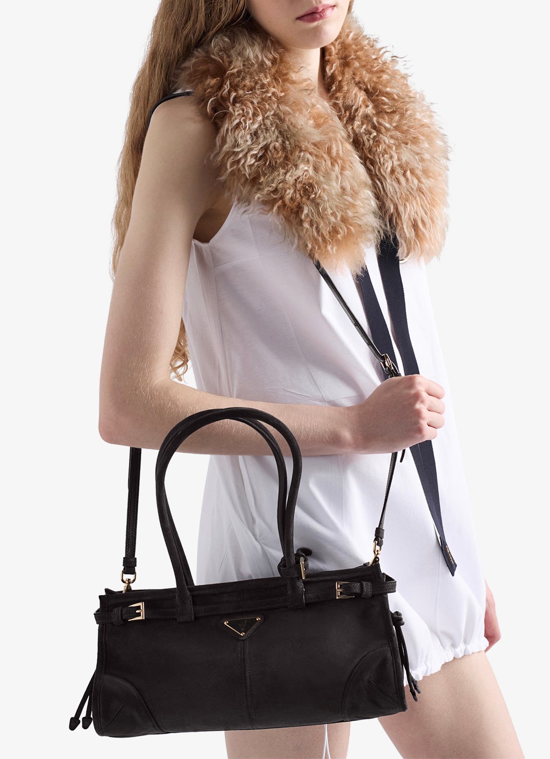 Prada Bonnie Medium handtas van kalfssuède - voorkant 6 taupe