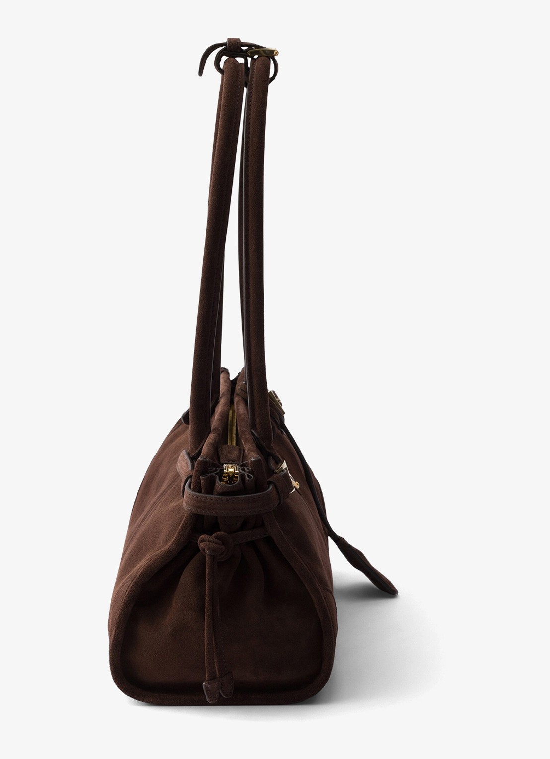 Prada Bonnie Medium handtas van kalfssuède - detail naturel