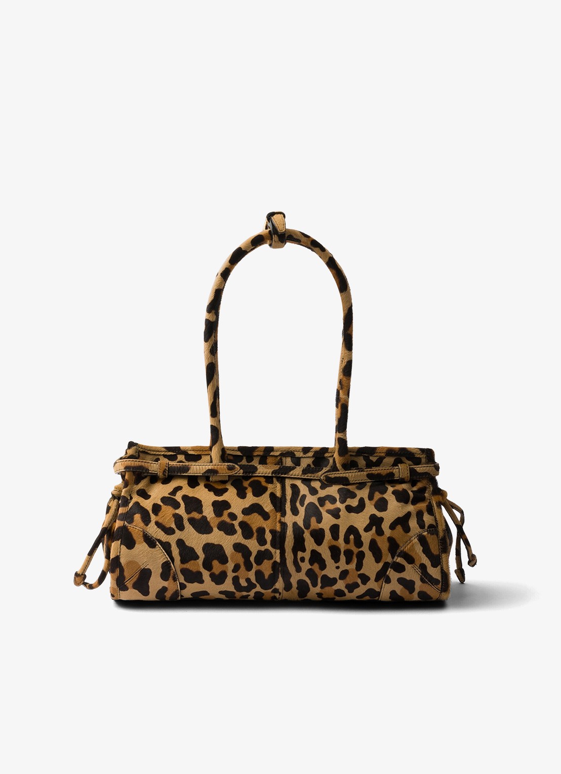 Prada Bonnie Medium handtas van leer met panterprint - achterkant 3 lichtbruin