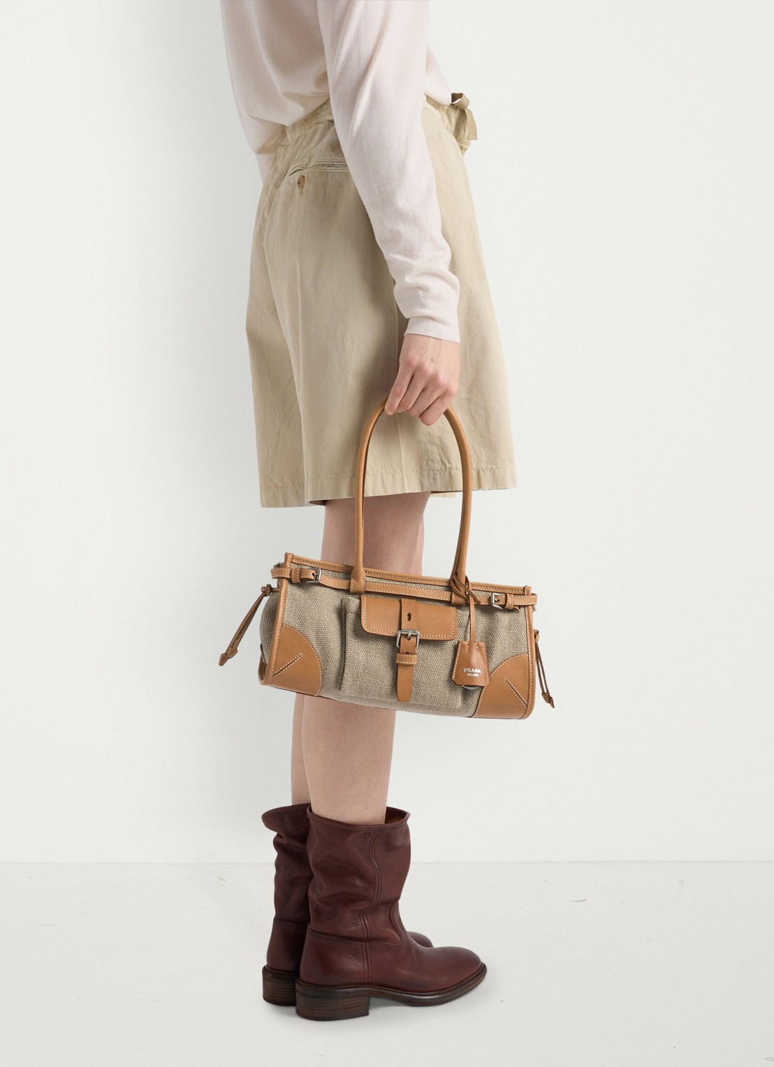 Prada Bonnie Medium schoudertas met leren details - detail 7 camel