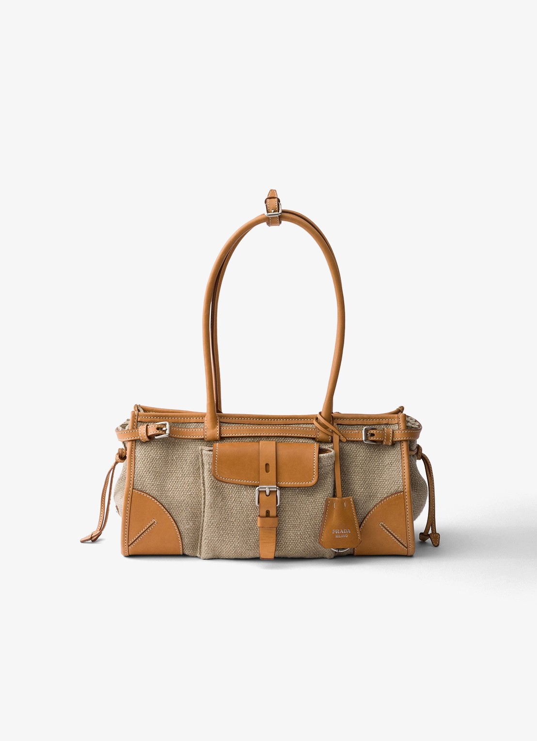 Prada Bonnie Medium schoudertas met leren details - voorkant camel