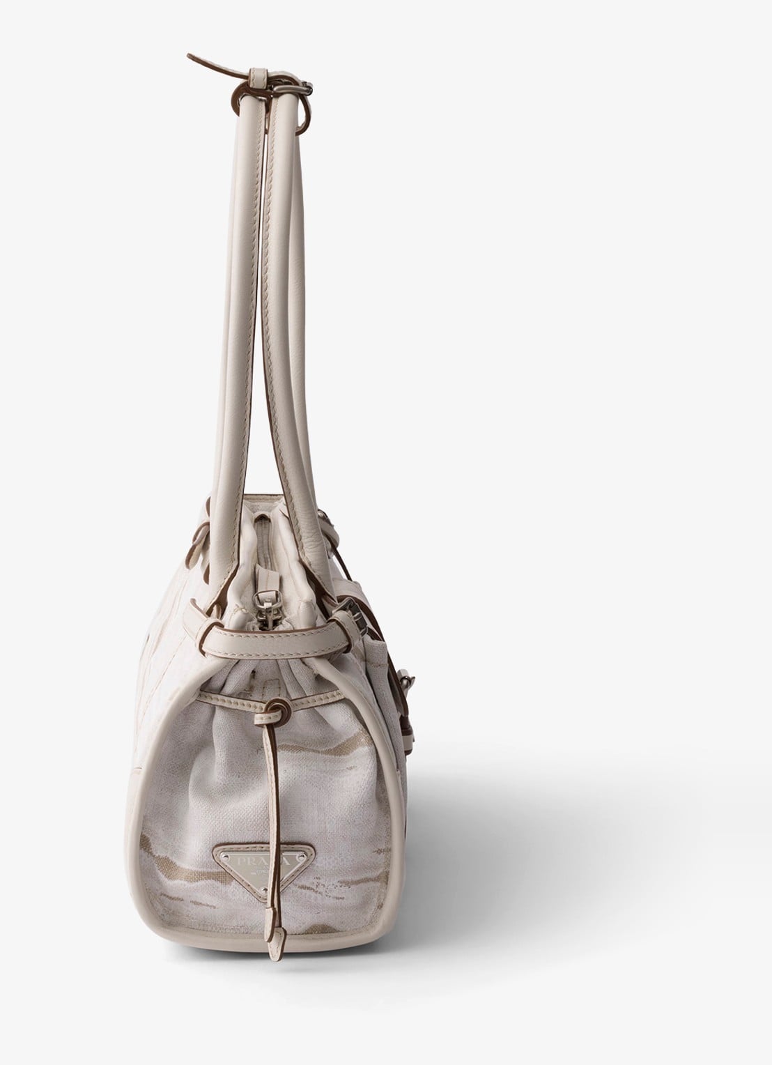 Prada Bonnie Medium schoudertas met leren details - detail gebroken wit