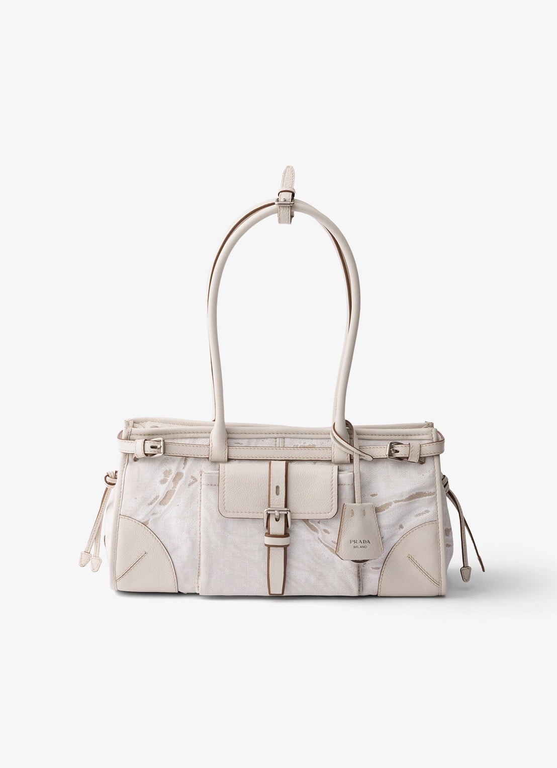 Prada Bonnie Medium schoudertas met leren details - voorkant 5 gebroken wit