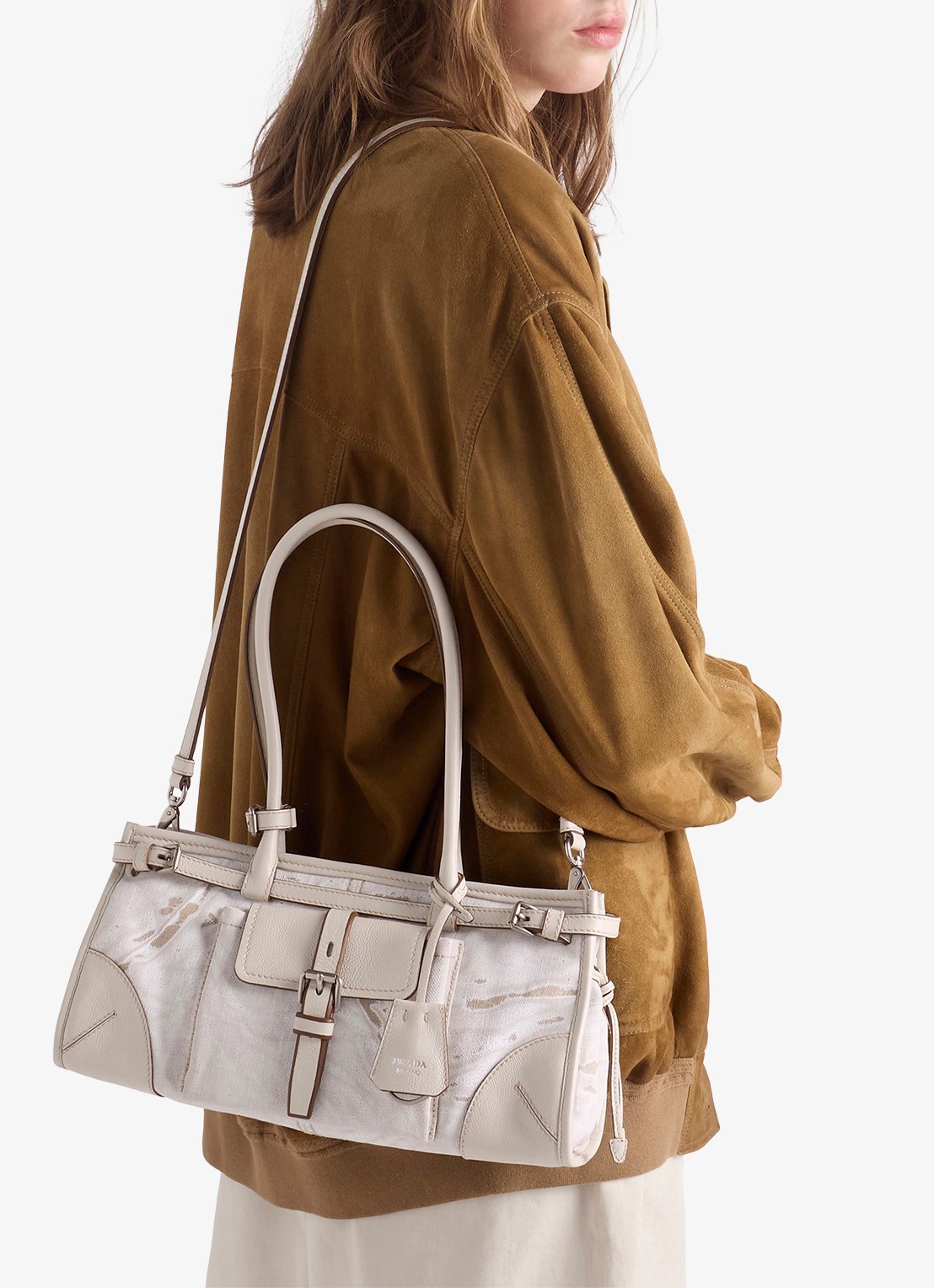 Prada Bonnie Medium schoudertas met leren details - voorkant 6 gebroken wit