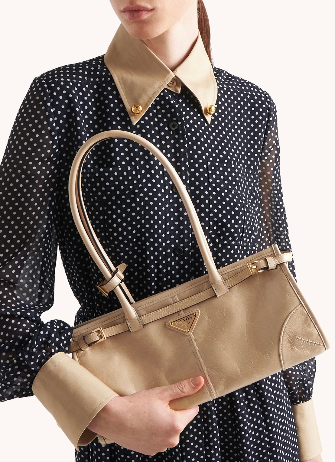 Prada Bonnie Medium schoudertas van kalfsleer - voorkant 7 beige