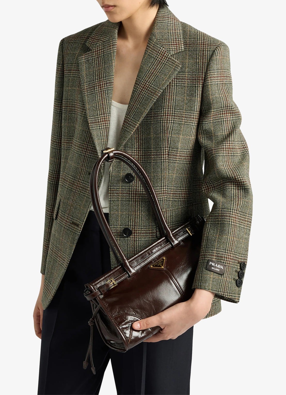 Prada Bonnie Medium schoudertas van kalfsleer - voorkant 2 donkerbruin