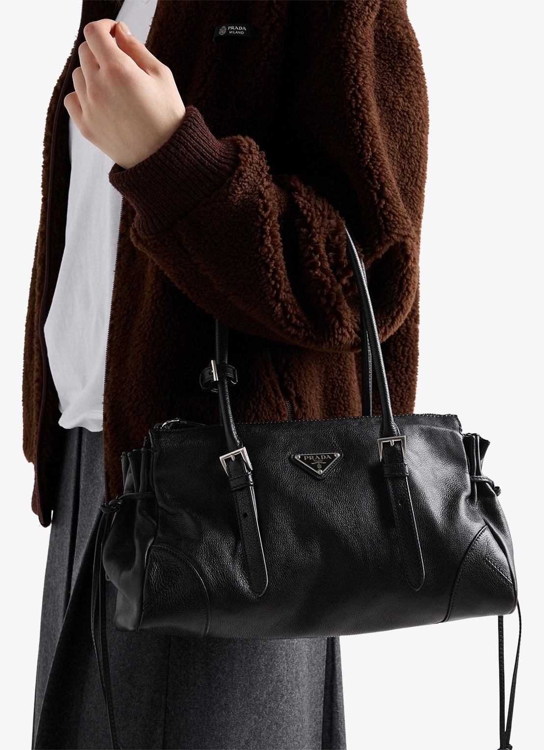 Prada Bonnie Medium schoudertas van kalfsleer - voorkant 7 zwart