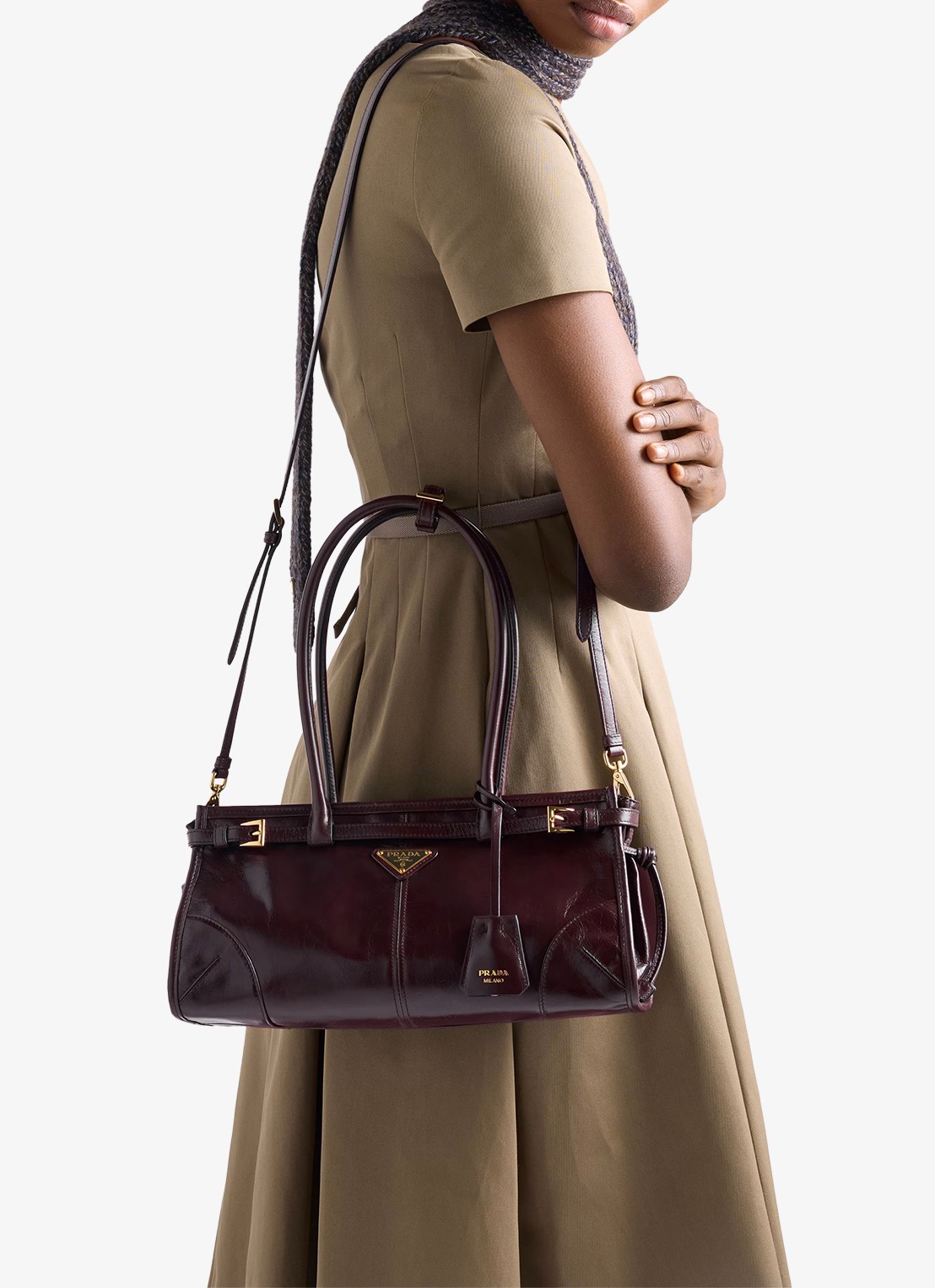 Prada Bonnie Medium schoudertas van kalfsleer - voorkant 7 donkerrood