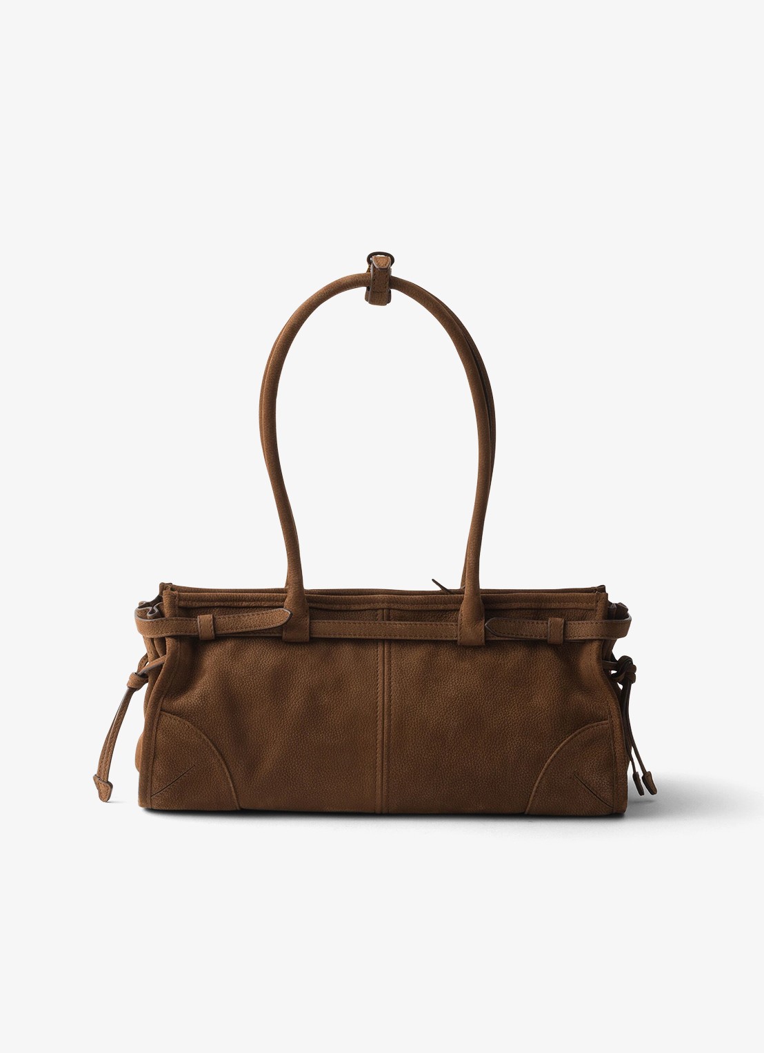 Prada Bonnie Medium schoudertas van nubuck - achterkant donkerbruin