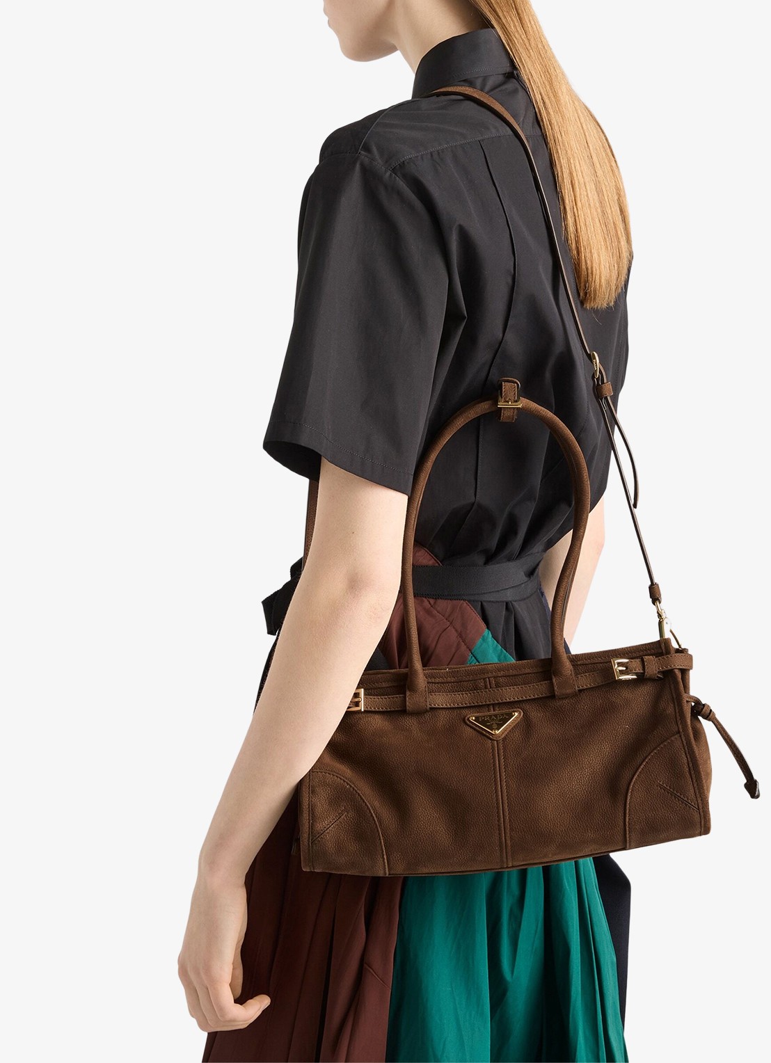 Prada Bonnie Medium schoudertas van nubuck - voorkant 3 donkerbruin