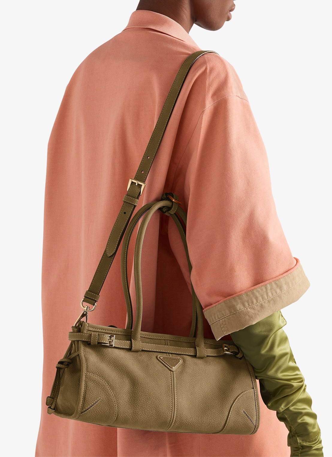 Prada Bonnie Medium schoudertas van nubuck - voorkant 7 khaki