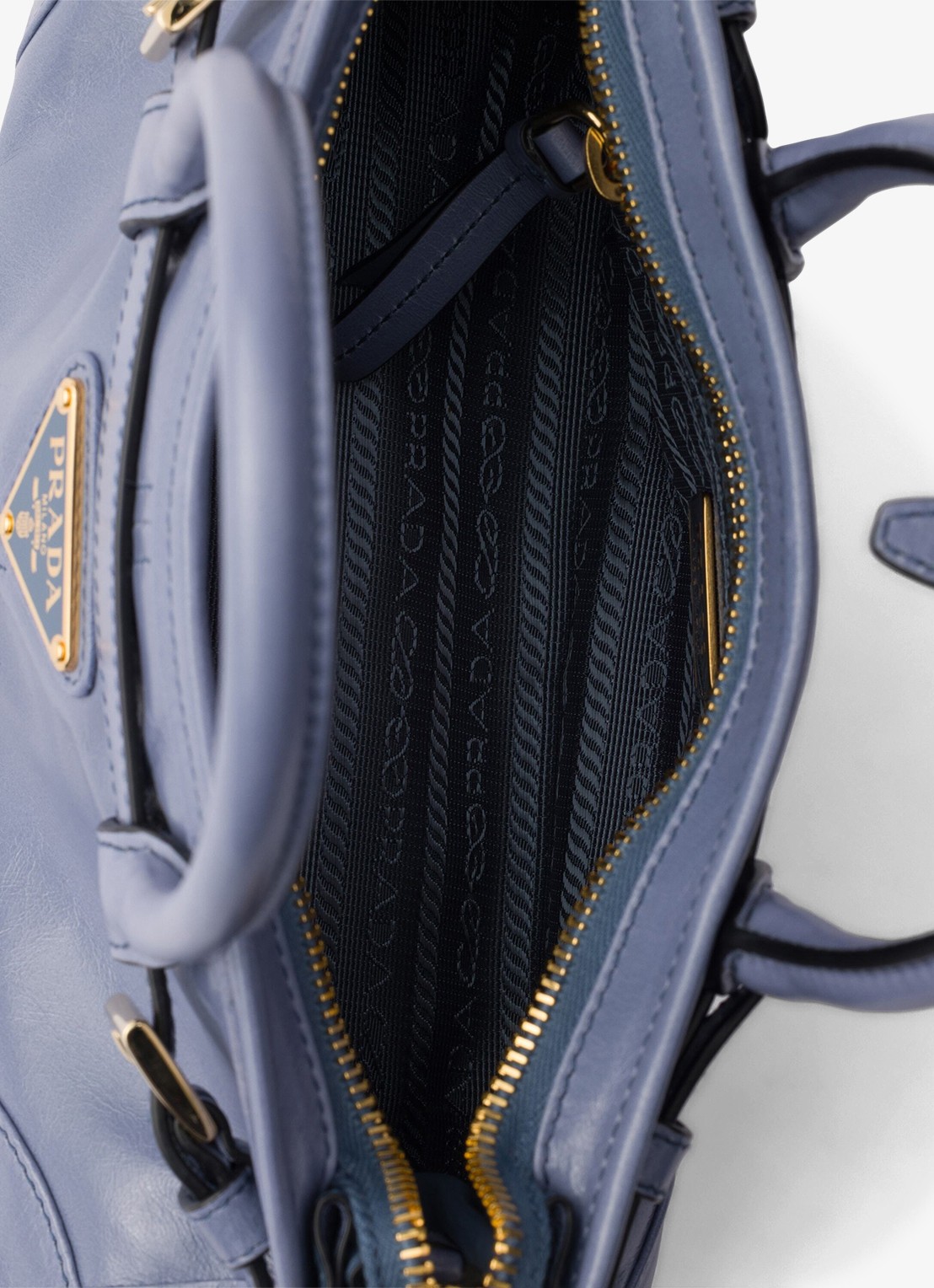 Prada Bonnie Mini handtas van kalfsleer - detail staalblauw
