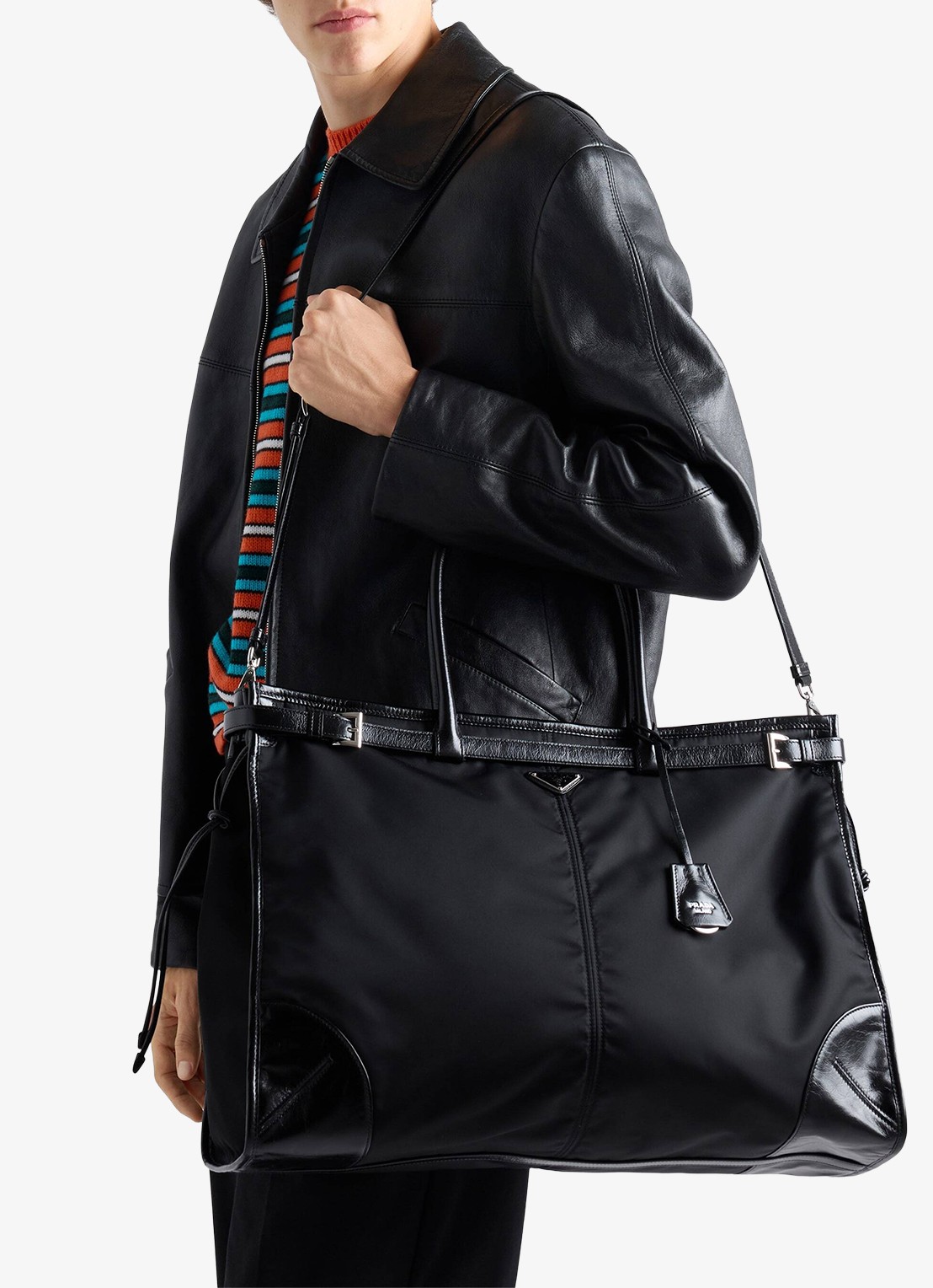 Prada Bonnie Re-Nylon schoudertas met leren details - voorkant 6 zwart