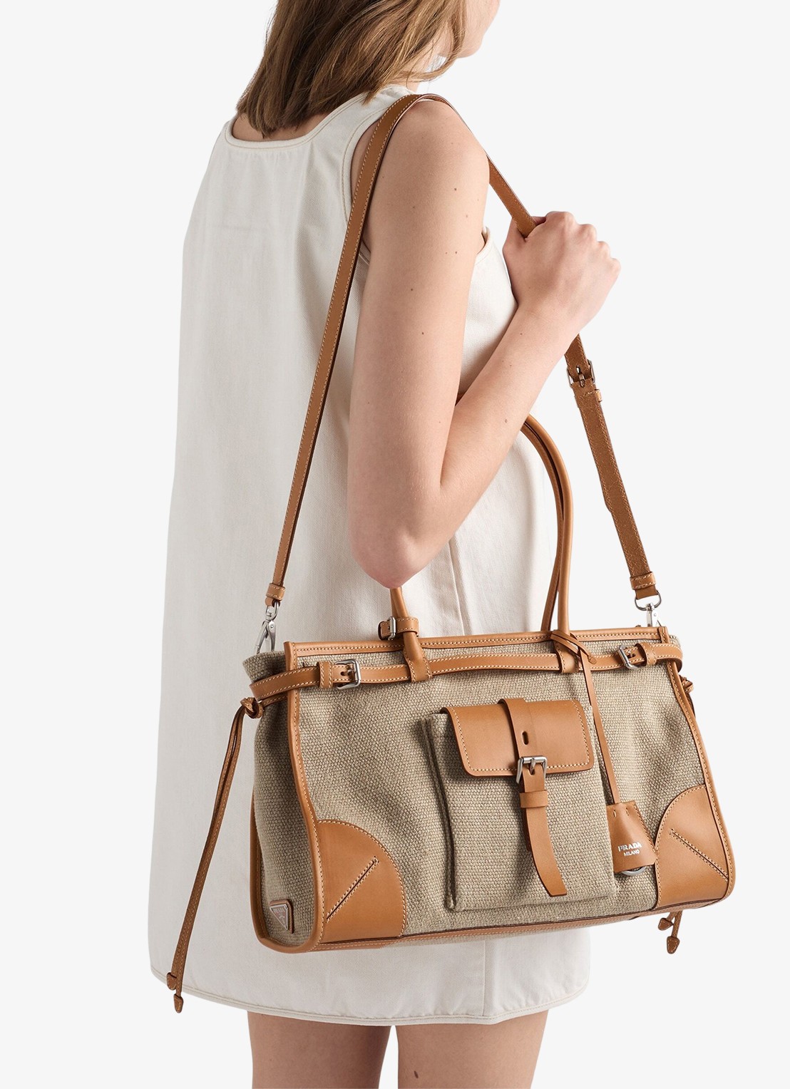 Prada Bonnie schoudertas met leren details - detail 6 zand