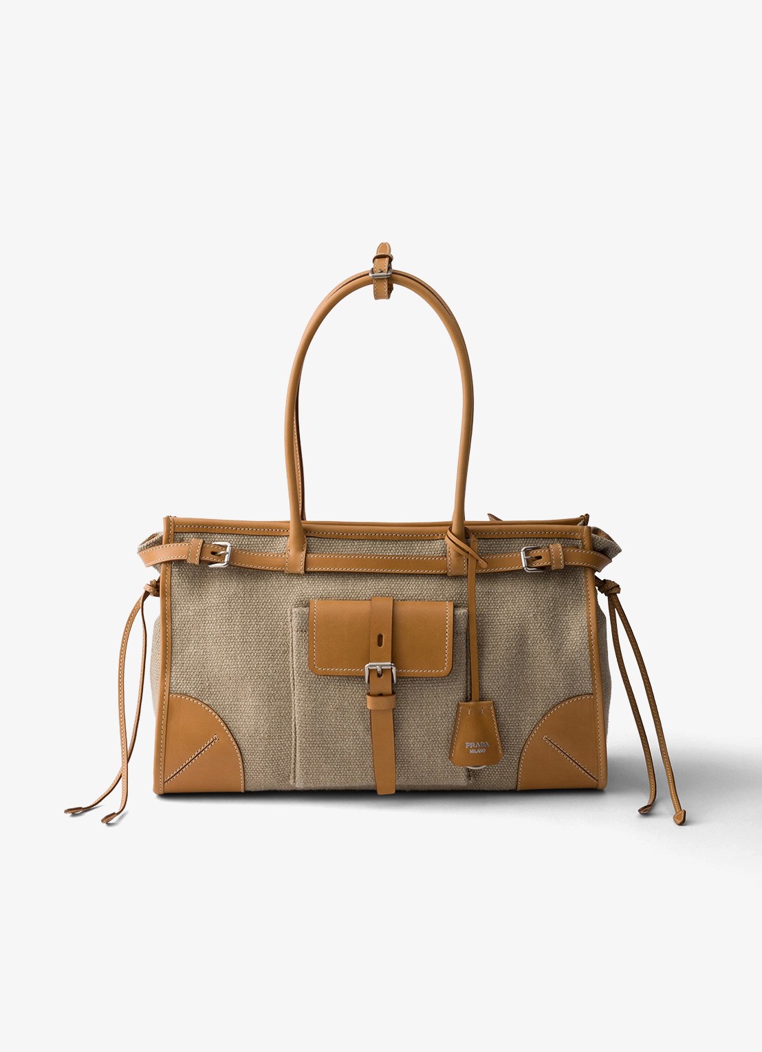 Prada Bonnie schoudertas met leren details - voorkant 2 zand