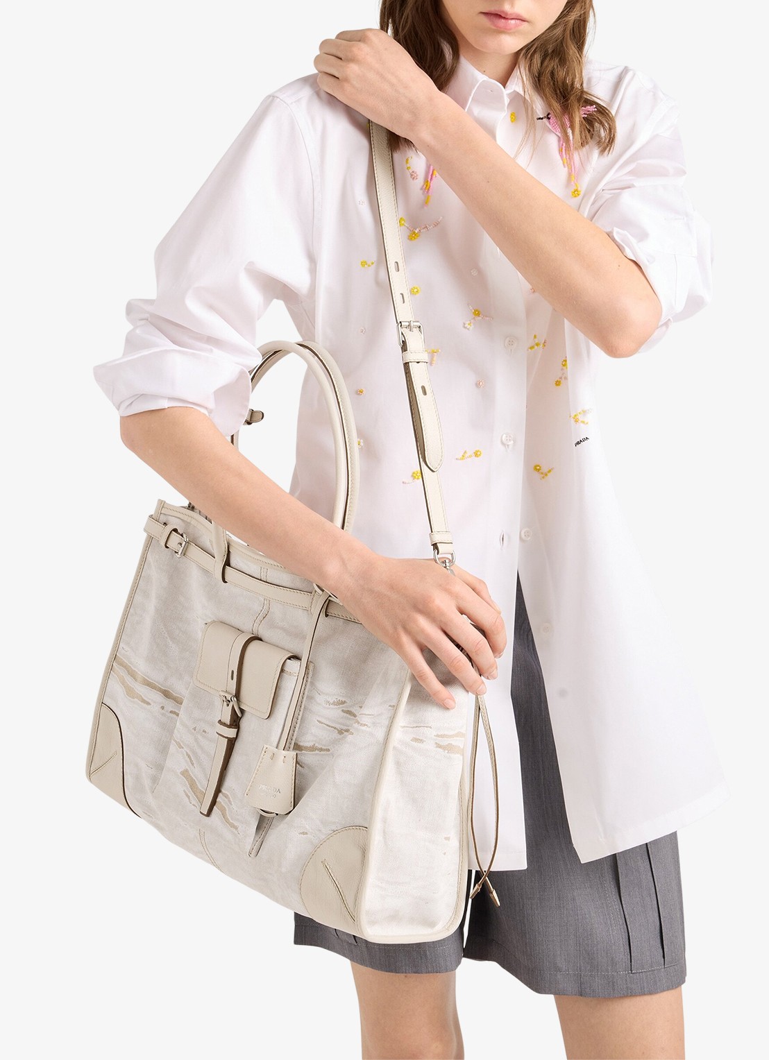 Prada Bonnie schoudertas met leren details - voorkant 3 wit