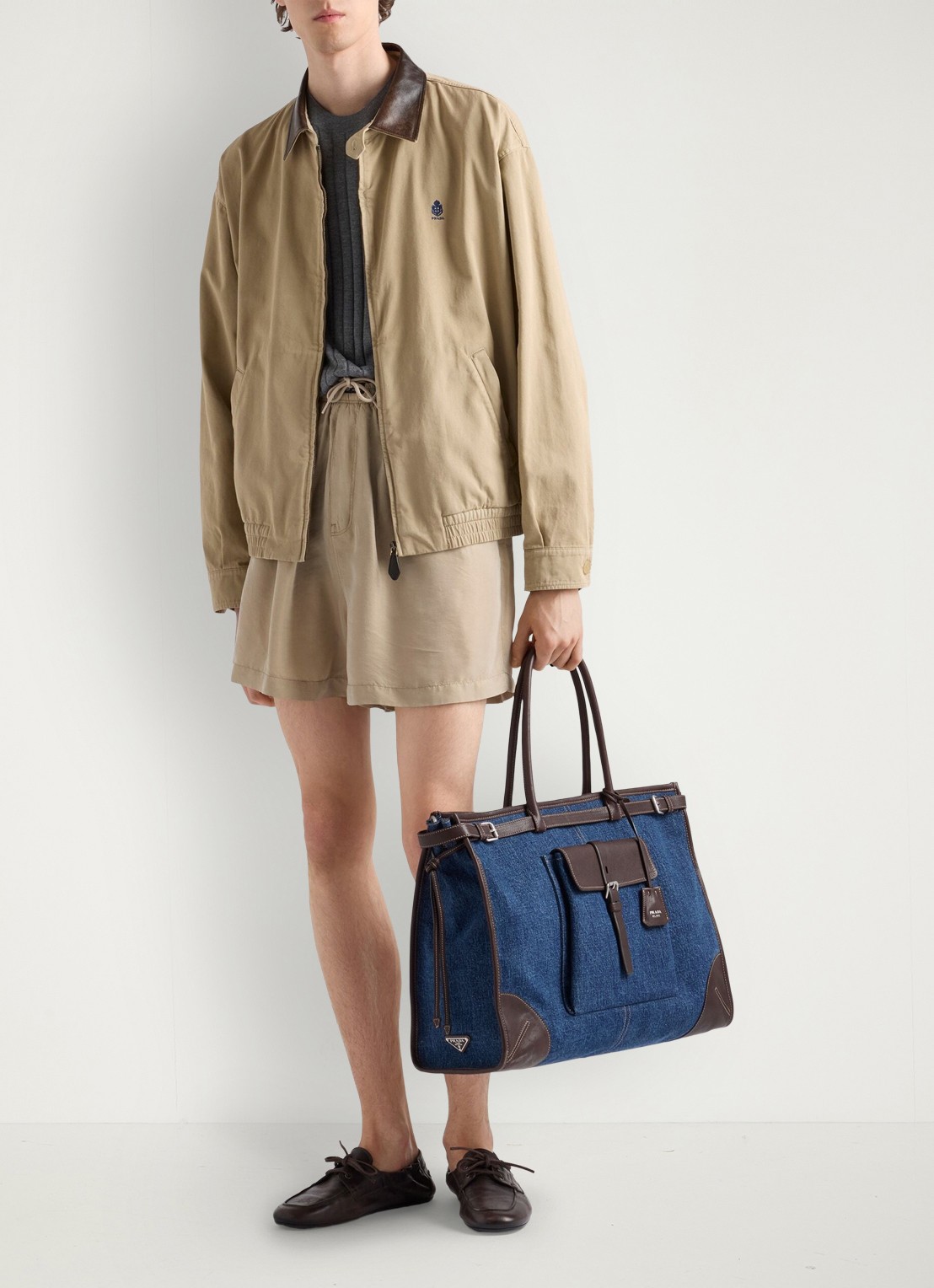 Prada Bonnie schoudertas van denim met leren details - detail 6 indigo