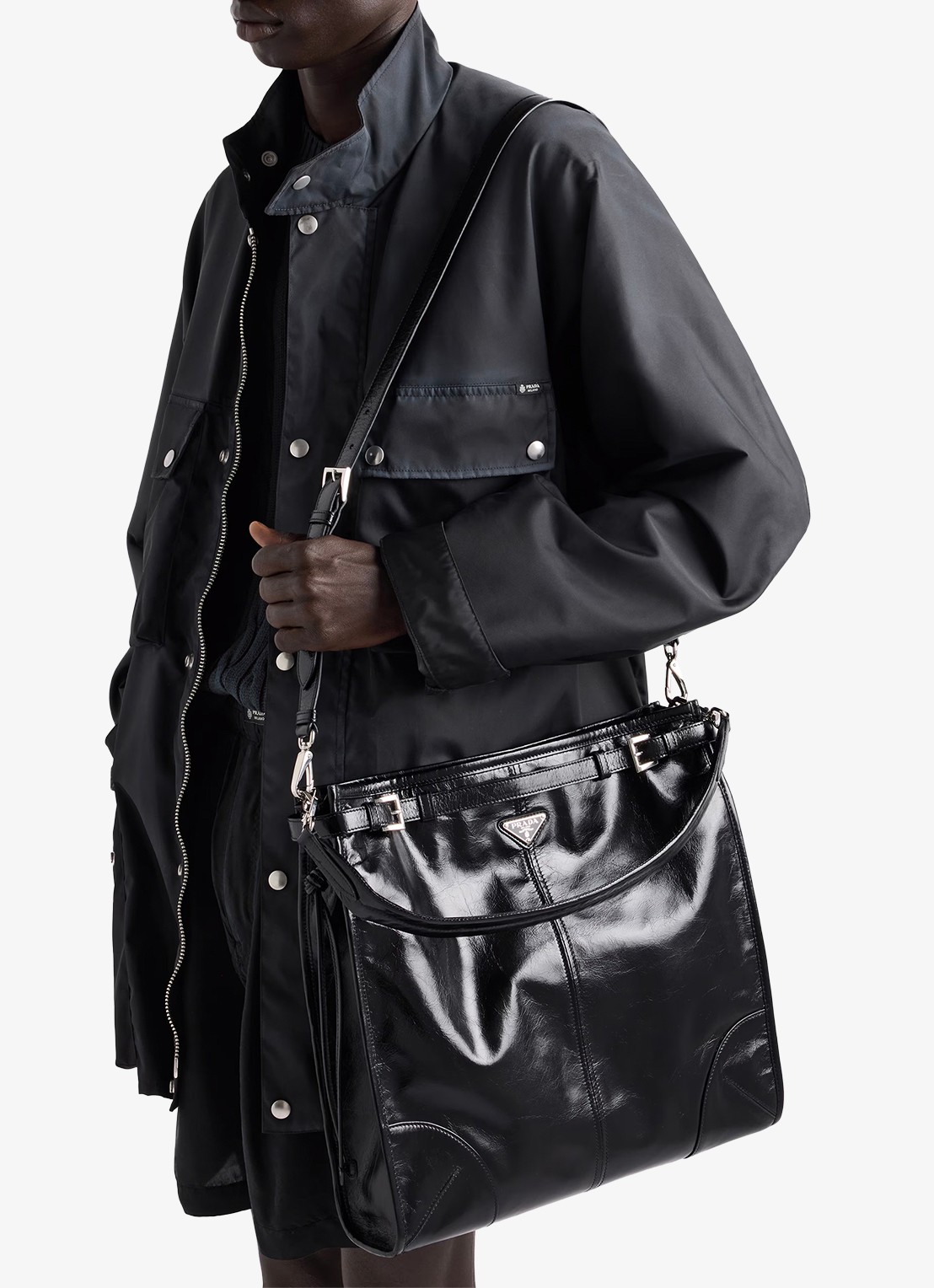 Prada Bonnie schoudertas van kalfsleer - voorkant 3 zwart