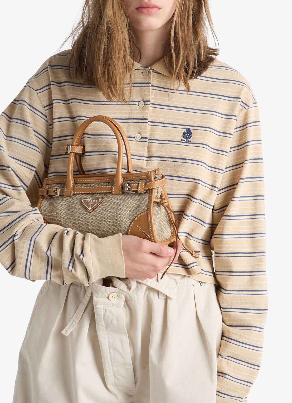 Prada Bonnie Small handtas met leren details - detail 4 zand