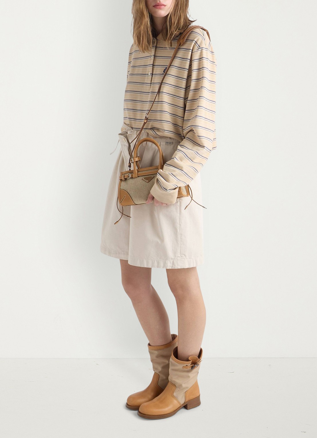 Prada Bonnie Small handtas met leren details - detail 5 zand
