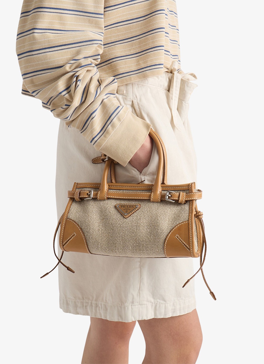 Prada Bonnie Small handtas met leren details - voorkant 7 zand