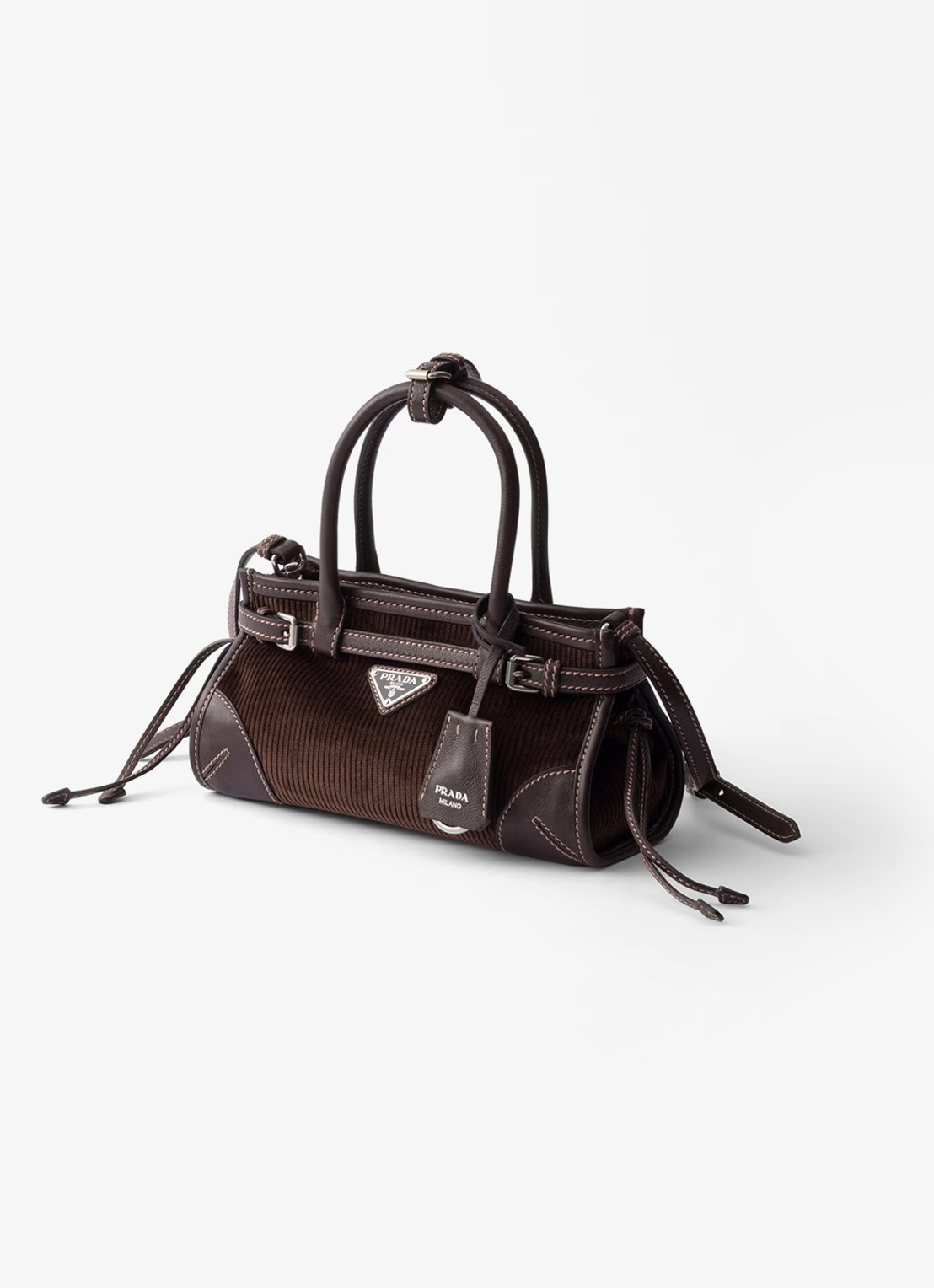 Prada Bonnie Small handtas van corduroy met leren details - voorkant 3 donkerbruin