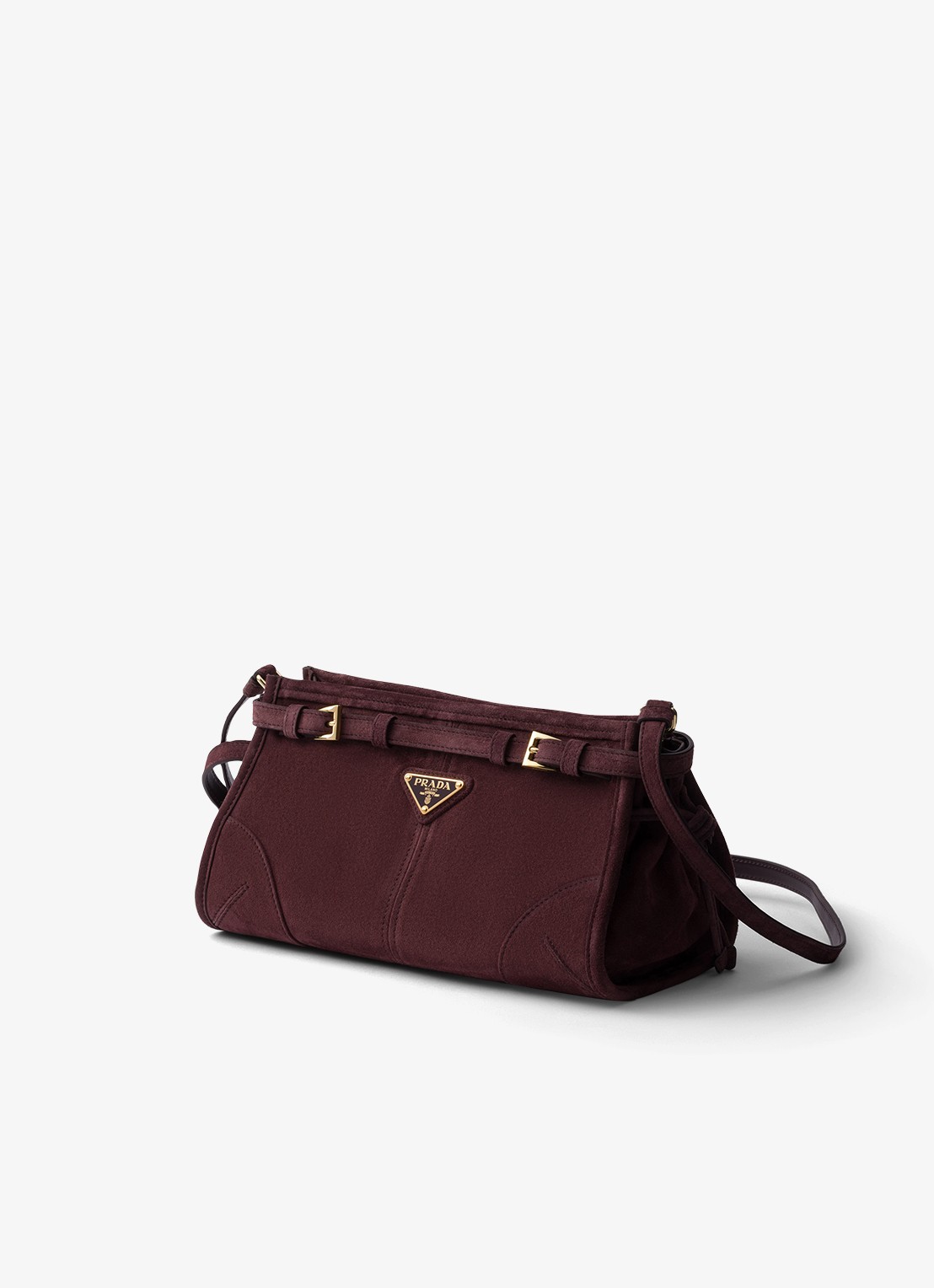 Prada Bonnie Small schoudertas van kalfssuède - detail 5 bordeauxrood