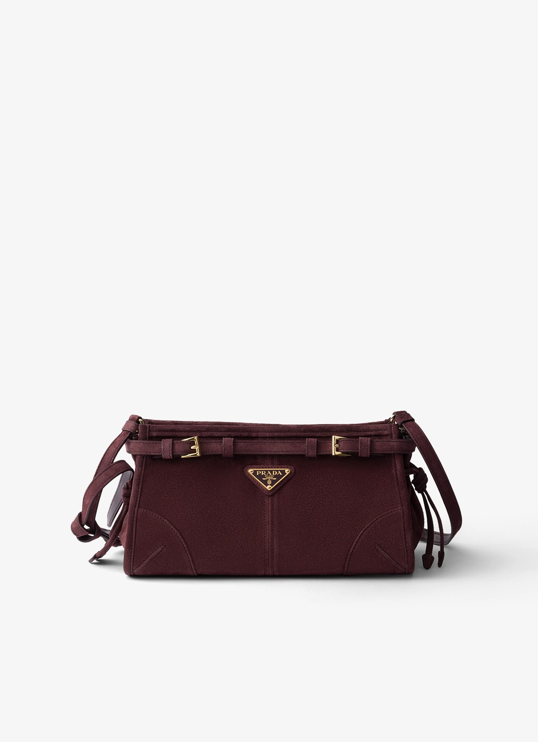 Prada Bonnie Small schoudertas van kalfssuède - voorkant bordeauxrood