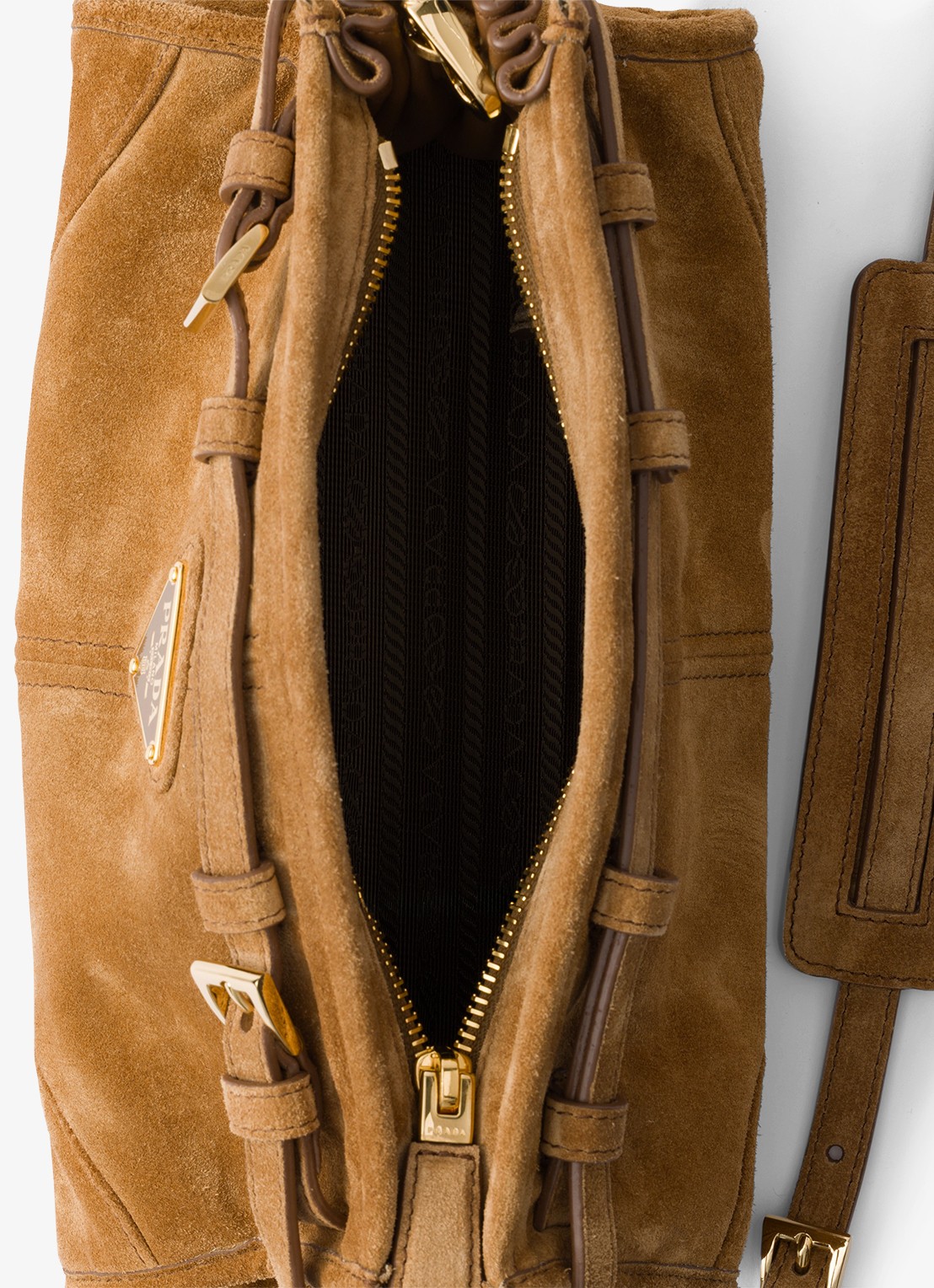 Prada Bonnie Small schoudertas van kalfssuède - detail 6 camel