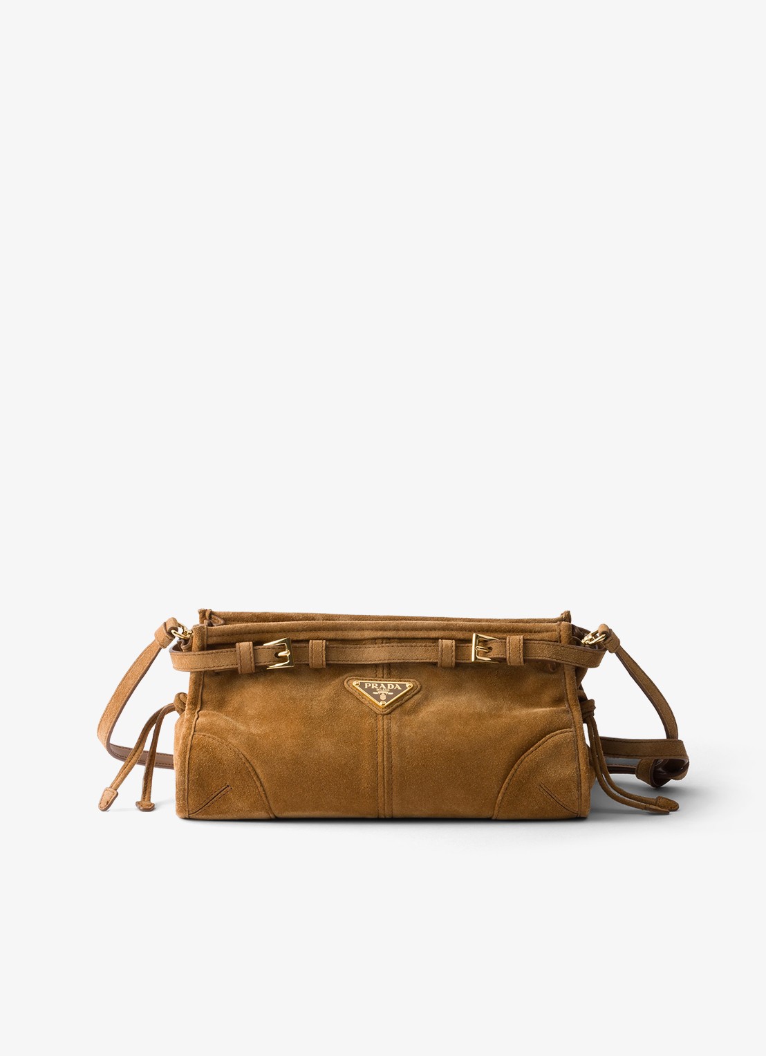 Prada Bonnie Small schoudertas van kalfssuède - voorkant camel