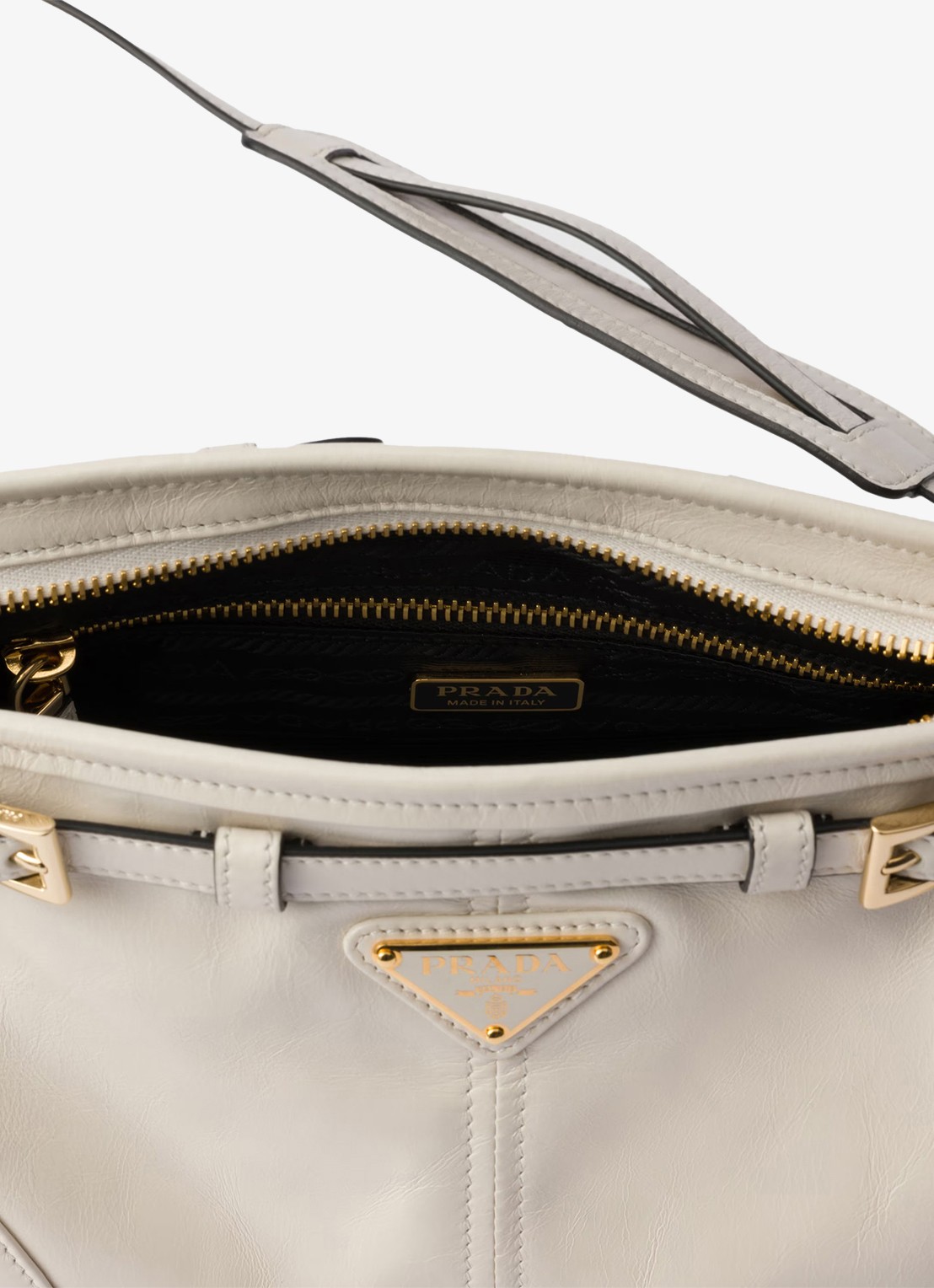 Prada Bonnie Small schoudertas van leer met afneembare schouderriem - detail 2 gebroken wit