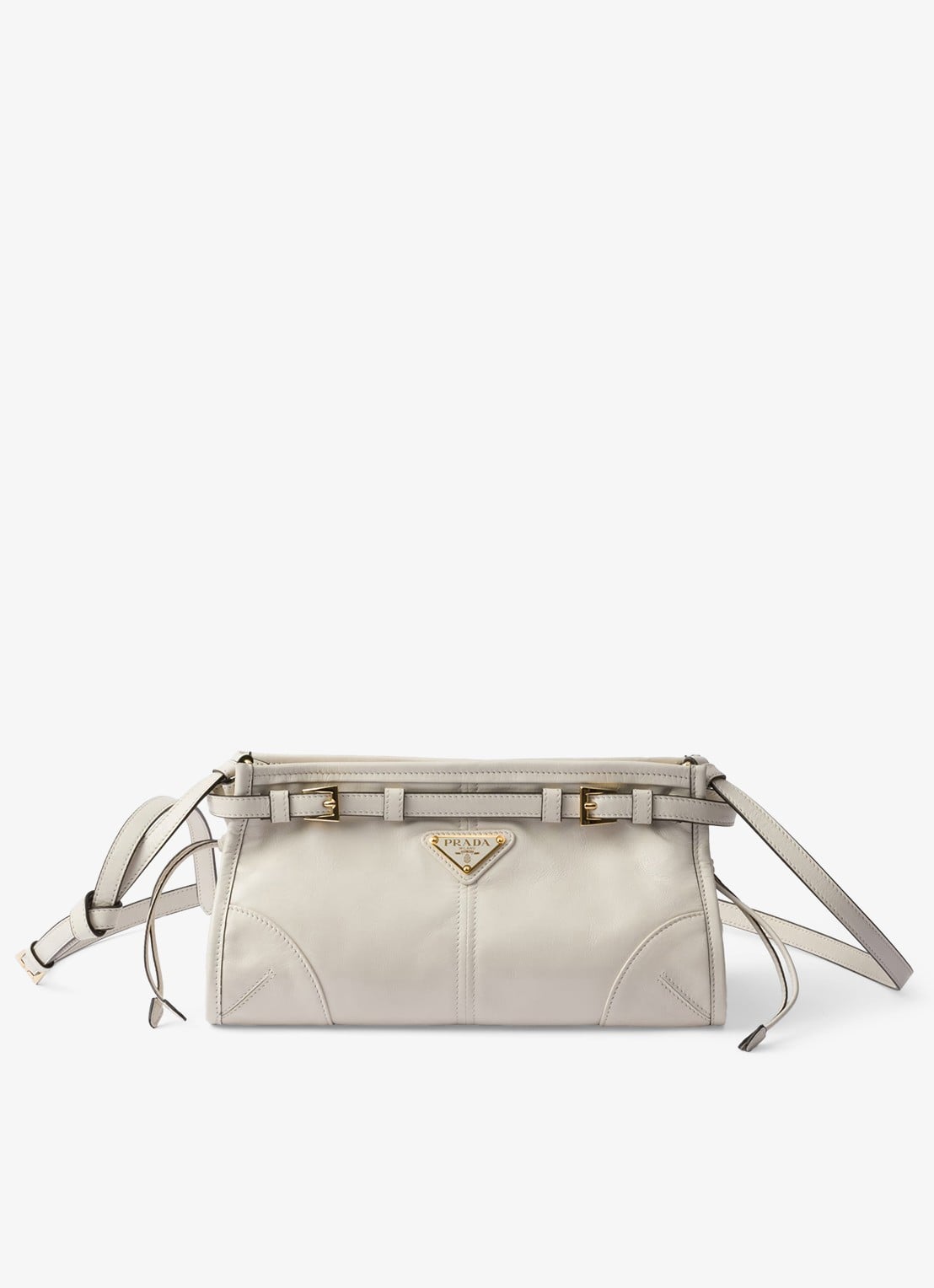 Prada Bonnie Small schoudertas van leer met afneembare schouderriem - voorkant 5 gebroken wit