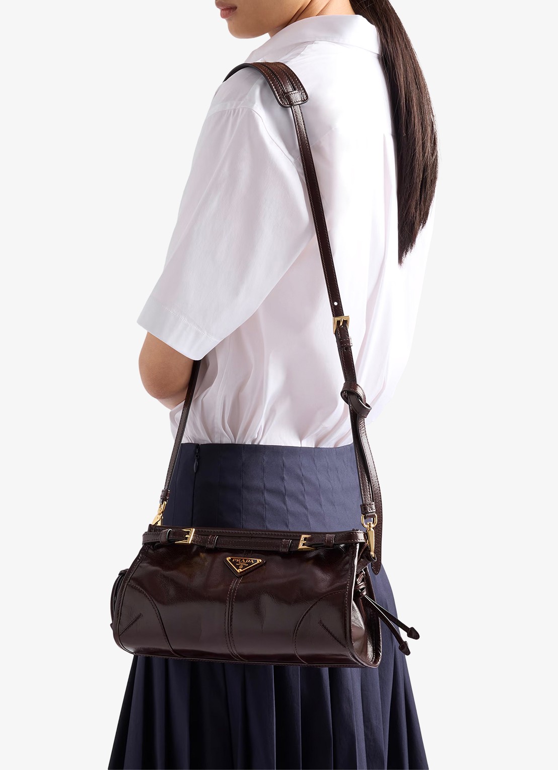 Prada Bonnie Small schoudertas van leer met afneembare schouderriem - voorkant 6 donkerbruin