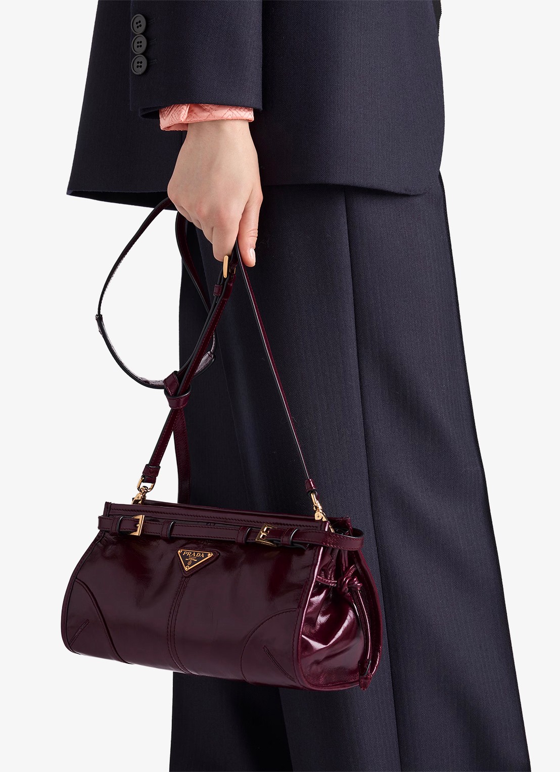 Prada Bonnie Small schoudertas van leer met afneembare schouderriem - voorkant 6 bordeauxrood