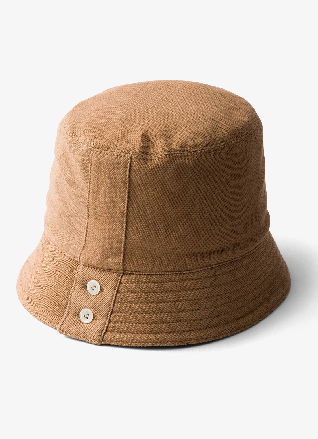 Prada Bucket hoed met logoborduring - voorkant 3 camel