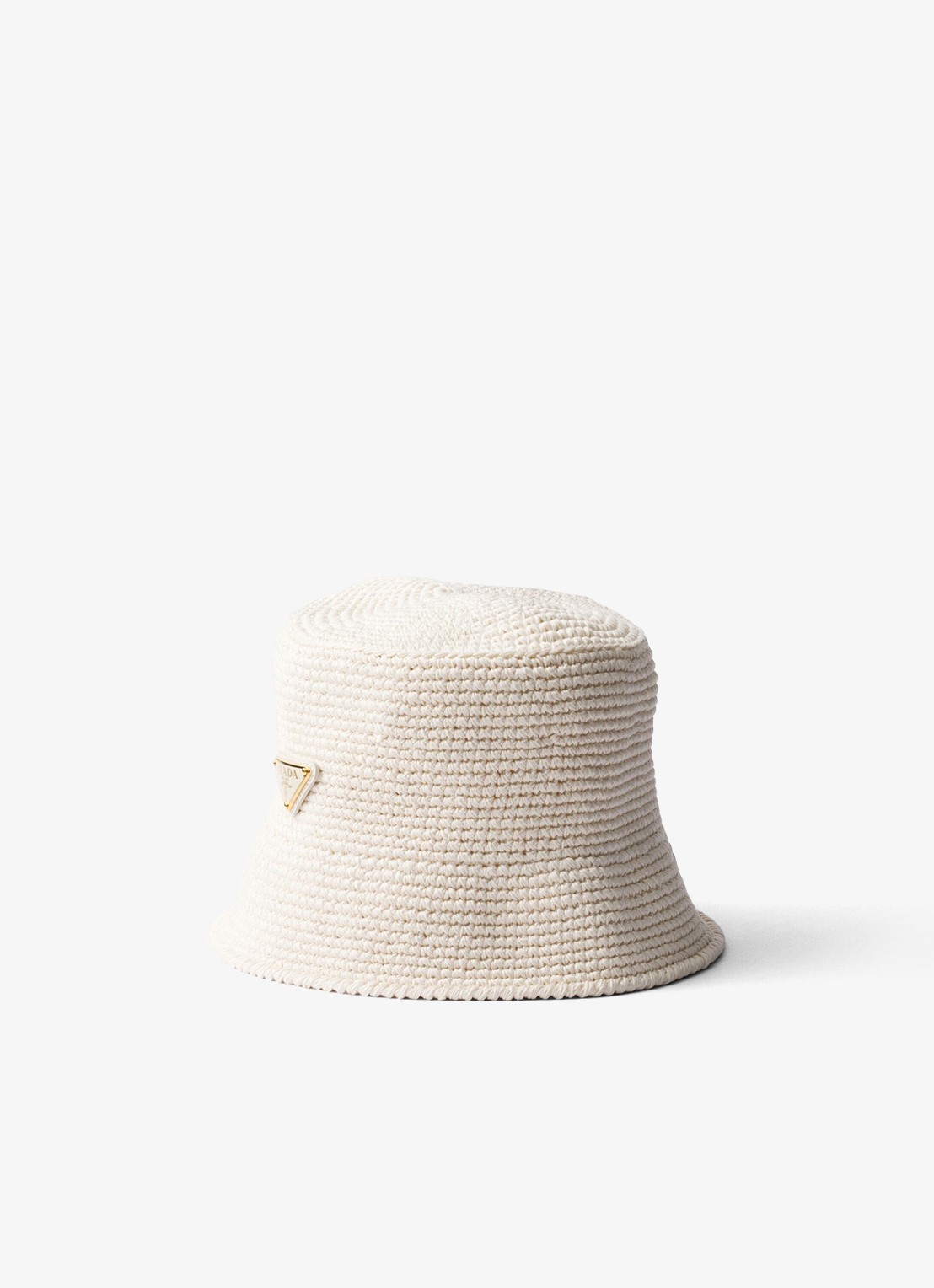 Prada Bucket hoed van crochet met logo - voorkant 3 gebroken wit