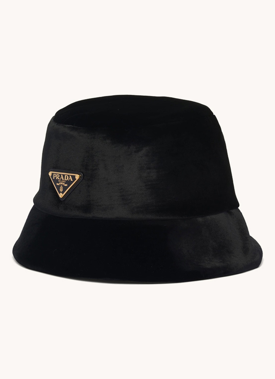 Prada Bucket hoed van fluweel met logo - voorkant zwart
