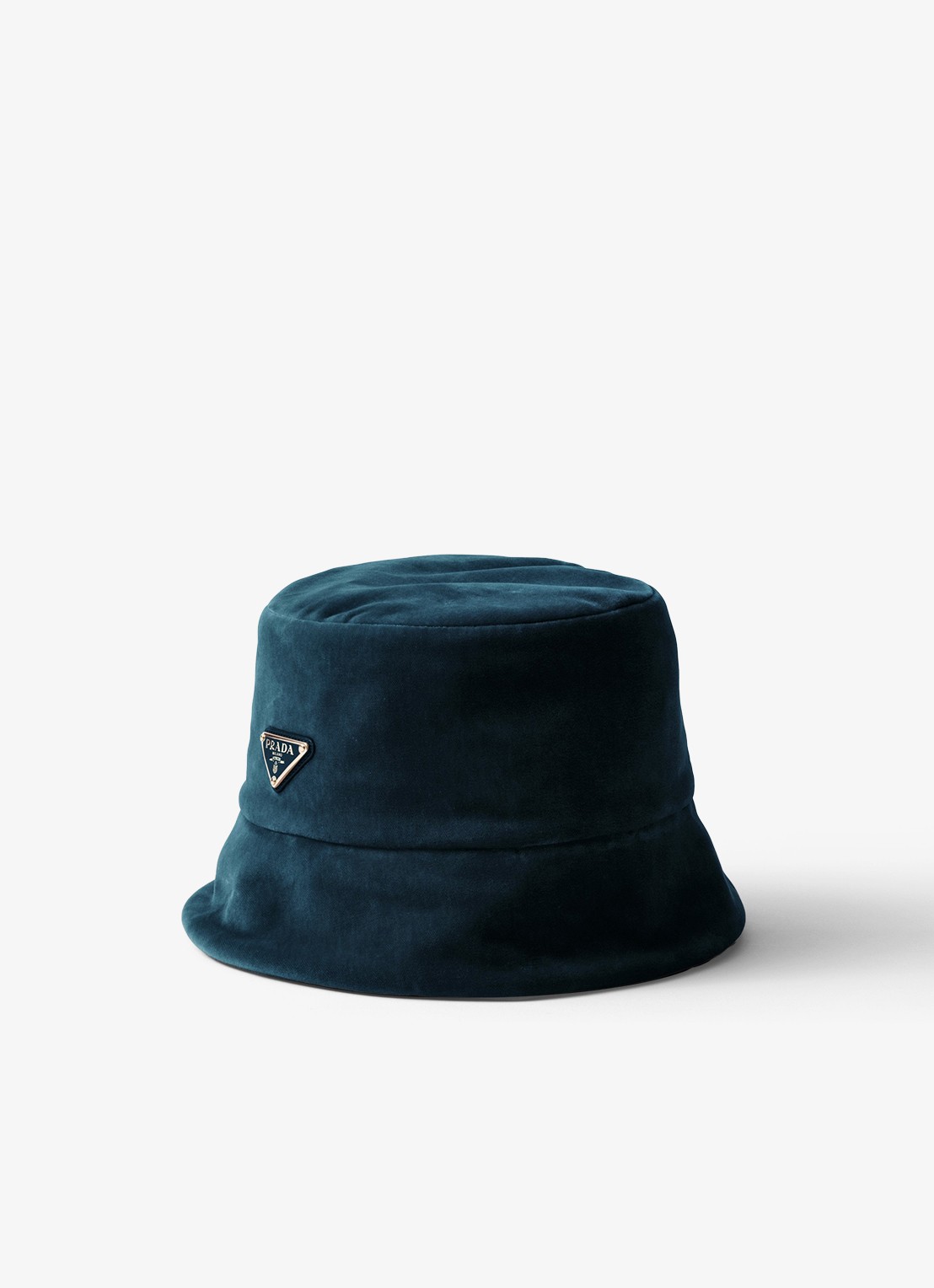 Prada Bucket hoed van fluweel met logo - voorkant petrol