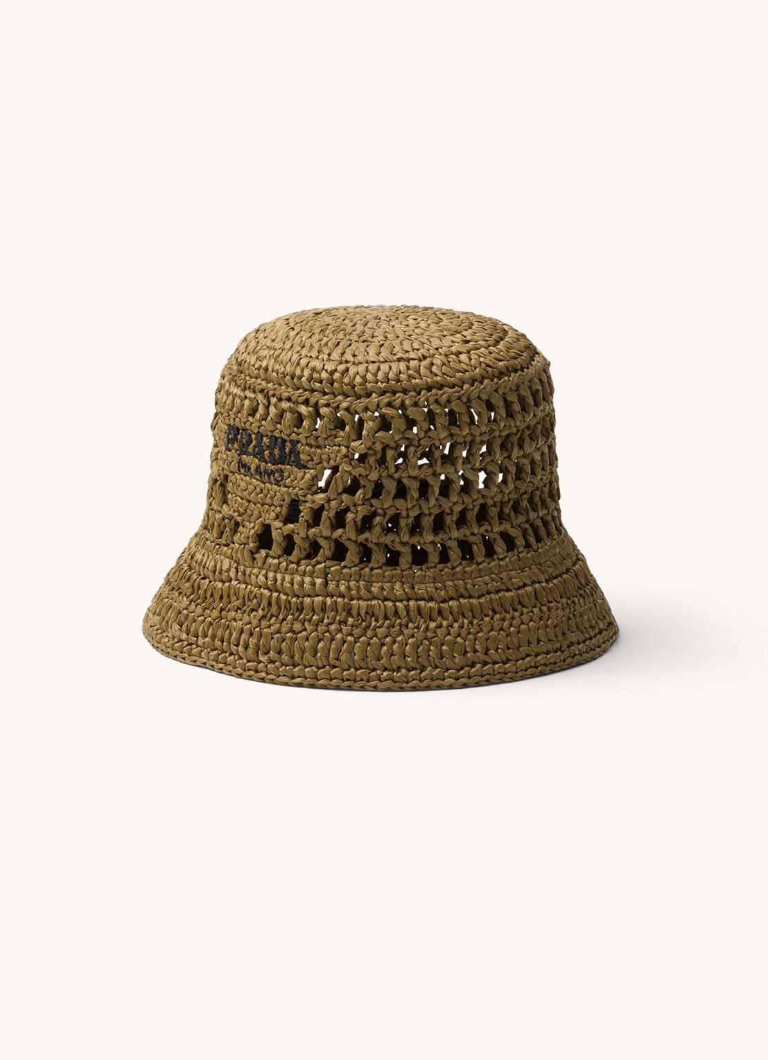 Prada Bucket hoed van raffia met logo - voorkant 2 khaki