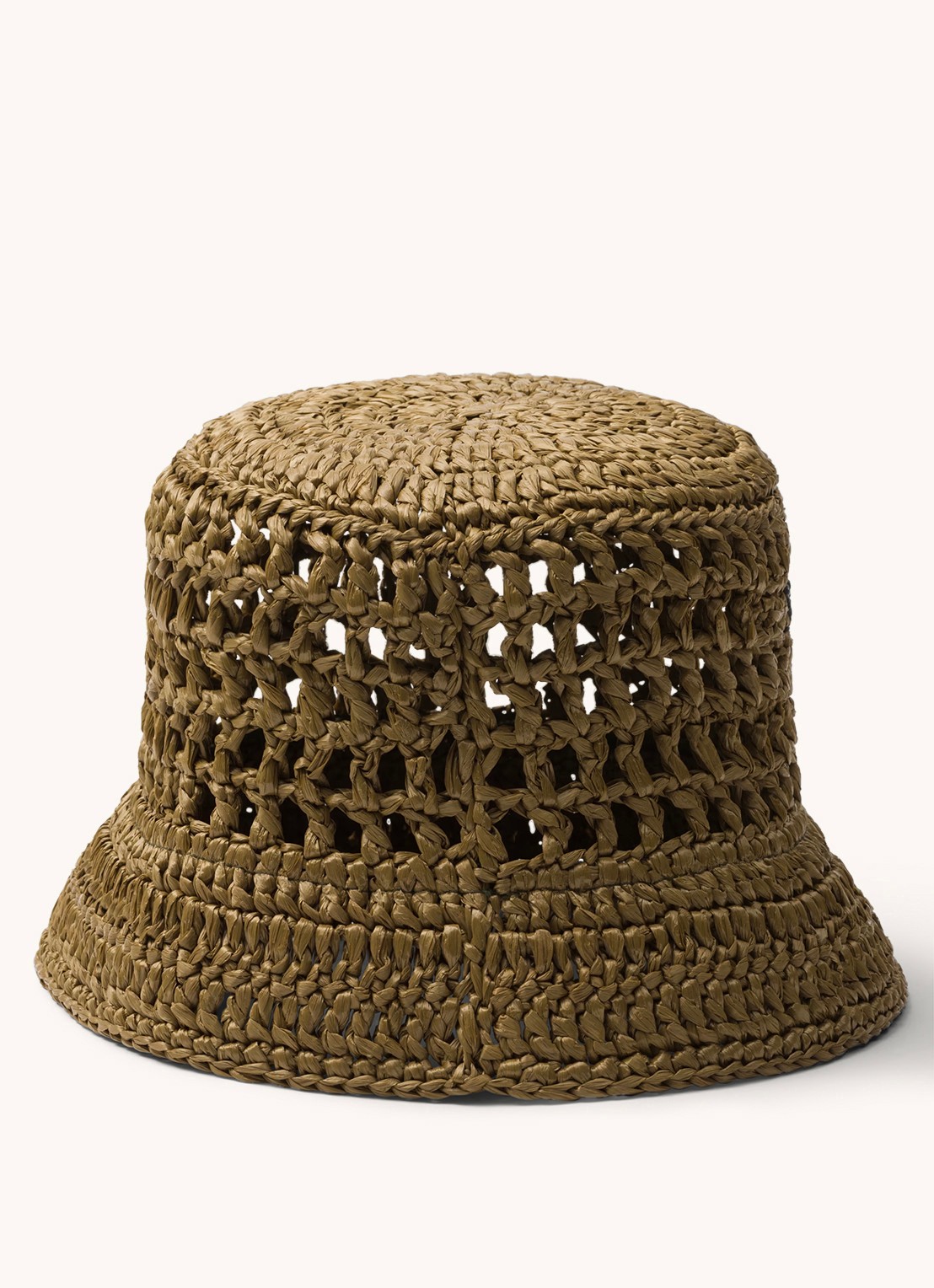 Prada Bucket hoed van raffia met logo - voorkant 3 khaki
