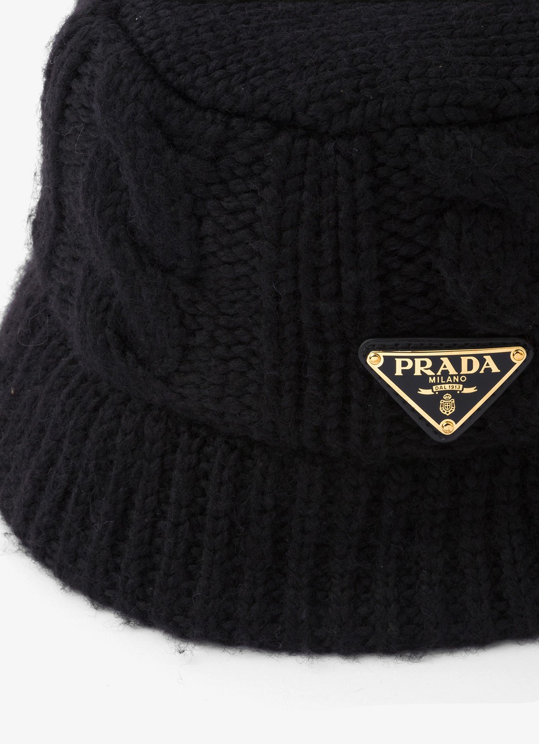 Prada Bucket hoed van wol met logo - detail 3 zwart